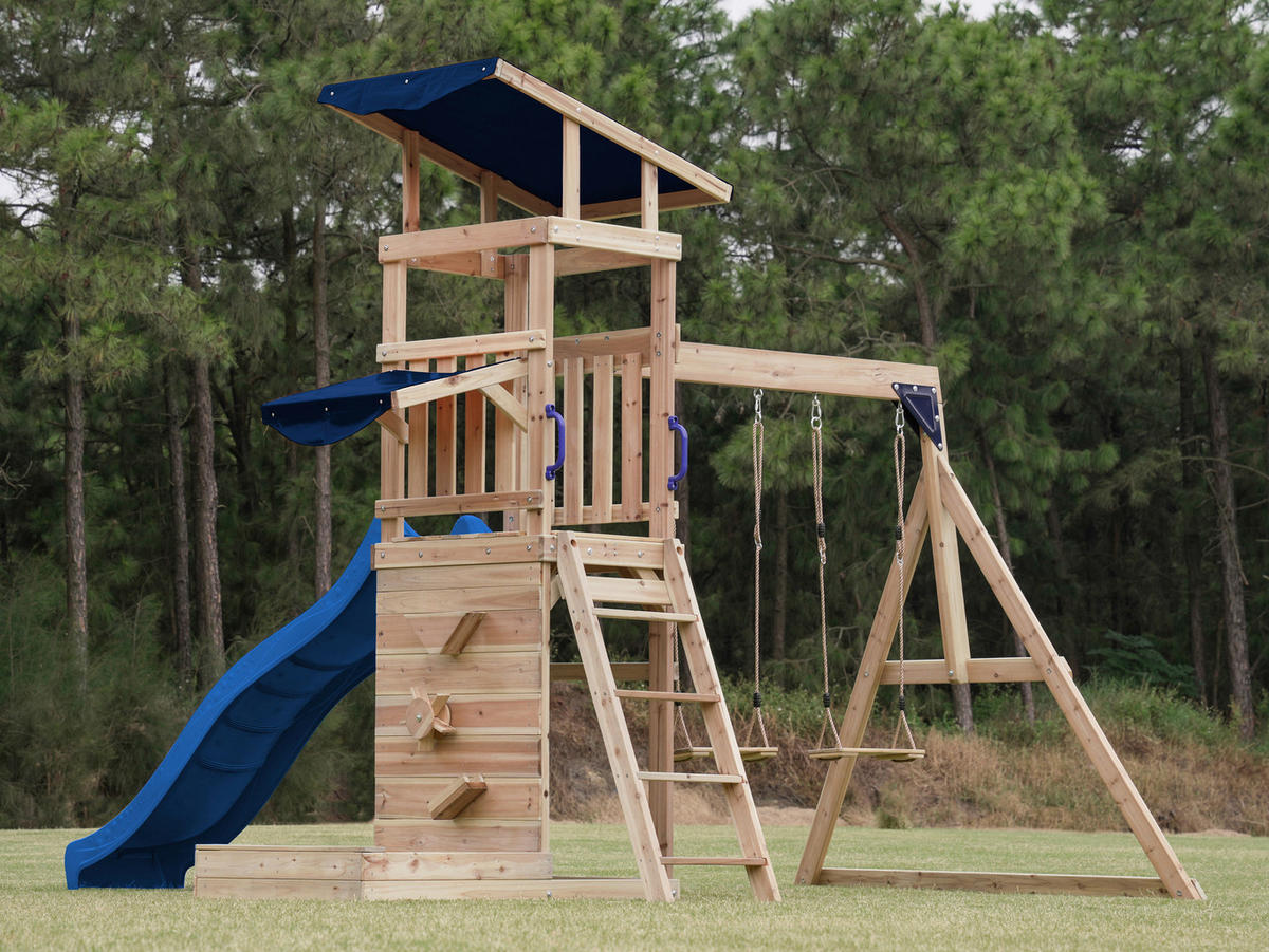 AXI Spielturm Malik braun B/H/L: ca. 345x270x336 cm Malik - braun/blau (336,00/345,00/270,00cm) - AXI