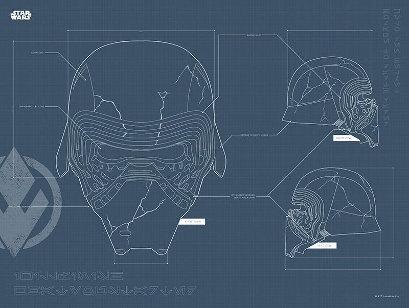 Komar Wandbild Star Wars EP9 Blueprint Kylo Helmet Star Wars B/L: ca. 40x30 cm