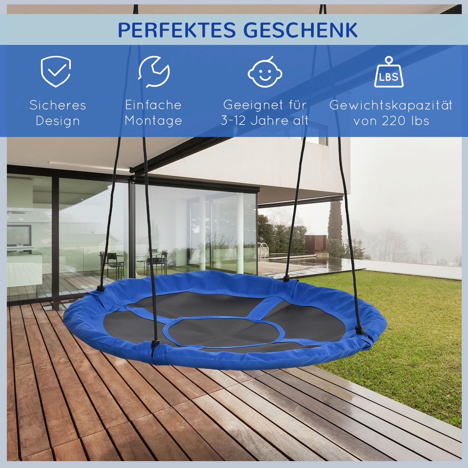 Outsunny Schaukel blau B/H/L: ca. 110x110x170 cm Kinderschaukel - blau (170,00/110,00/110,00cm) - Outsunny