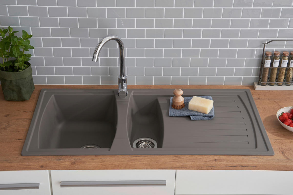 Respekta Einbauspüle Boston 100 x 50 G Beton grau Mineralite B/H/T: ca. 100x20x50 cm Boston 100 x 50 G - Beton/grau (100,00/20,00/50,00cm) - Respekta