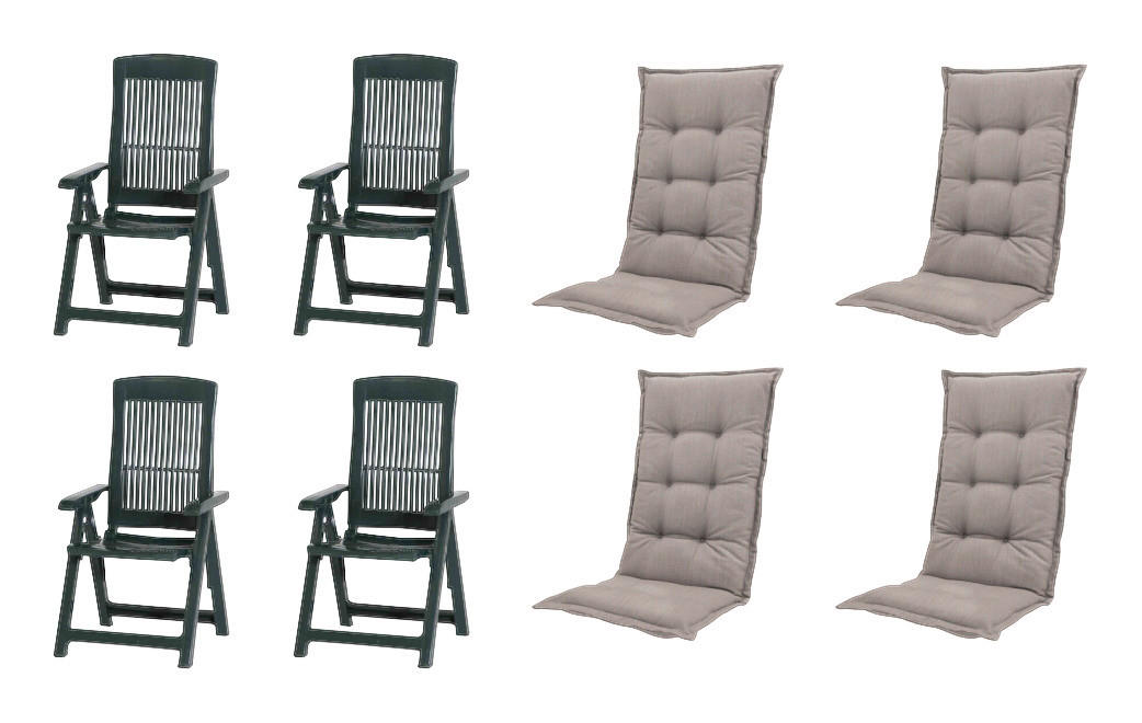 PROGARDEN,MADISON Klappsessel Set + Auflagen Tampa grün Kunststoff B/H/L: ca. 61x109x60 cm Tampa - taupe/grün (60,00/61,00/109,00cm) - PROGARDEN,MADISON