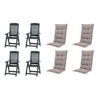 PROGARDEN,MADISON Klappsessel Set + Auflagen Tampa grün Kunststoff B/H/L: ca. 61x109x60 cm Tampa - taupe/grün (60,00/61,00/109,00cm) - PROGARDEN,MADISON