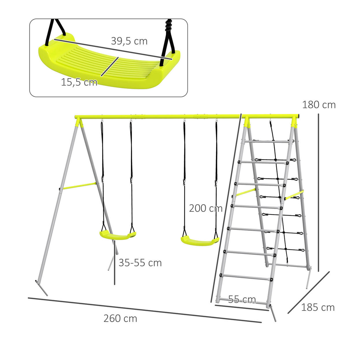 Outsunny Schaukel grün B/H/L: ca. 185x260x180 cm Kinderschaukel-Set - grün (180,00/185,00/260,00cm) - Outsunny