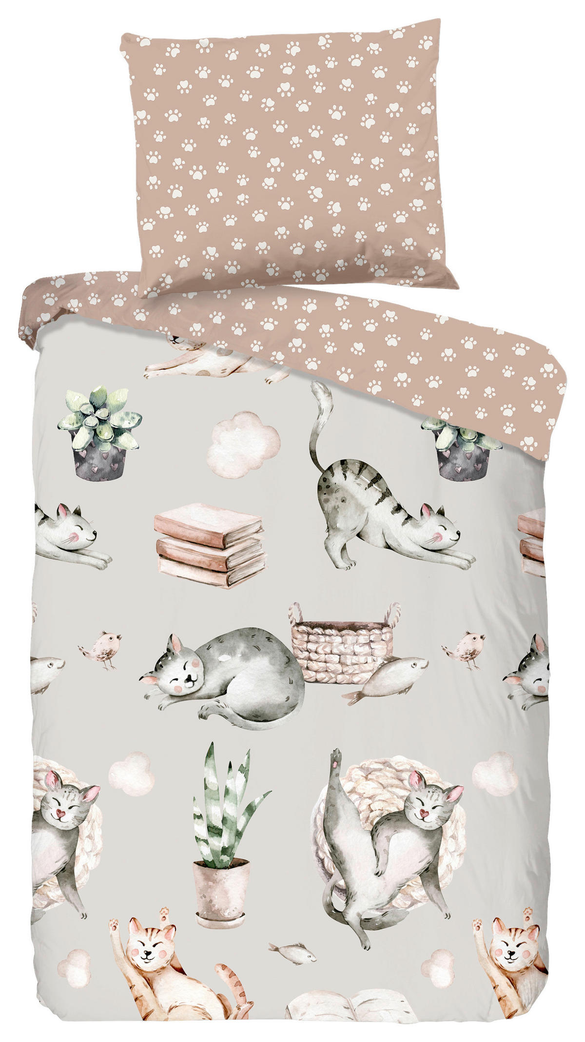 Bettwäsche Catlife grau Baumwolle B/L: ca. 120x150 cm Catlife - grau (120,00/150,00cm) - Good Morning