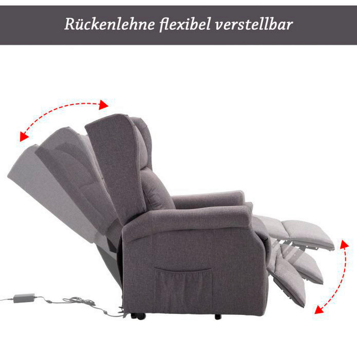 HOMCOM Elektrischer Fernsehsessel 713-031GY grau Polyester-Mischgewebe Holz Schaumstoff B/H/L: ca. 73x109x94 cm Elektr._Fernsehsessel_713-031GY - grau (94,00/73,00/109,00cm) - HOMCOM