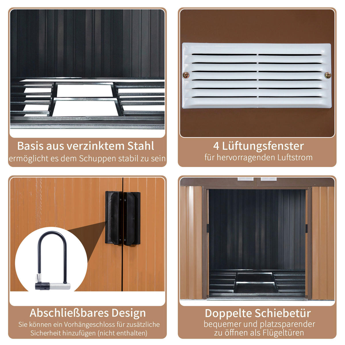 Outsunny Gartenhaus braun B/H/L: ca. 386x200x340 cm Gartenhaus - braun (340,00/386,00/200,00cm) - Outsunny