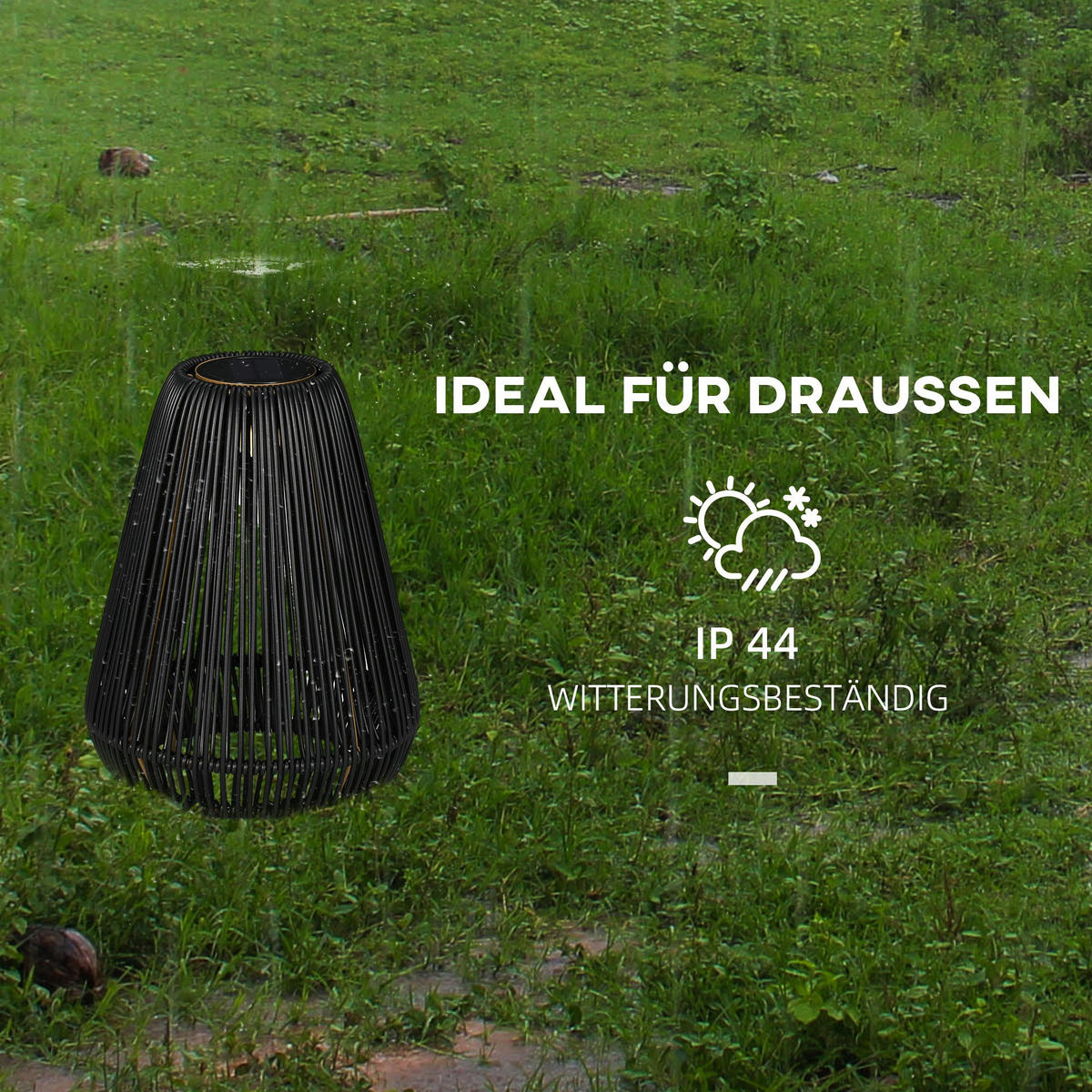 Solarleuchte 867-218V00BK schwarz Edelstahl Polypropylen Polyrattan B/H/L: ca. 27x27x37 cm Rattan_Solarleuchte - schwarz (37,00/27,00/27,00cm) - Outsunny
