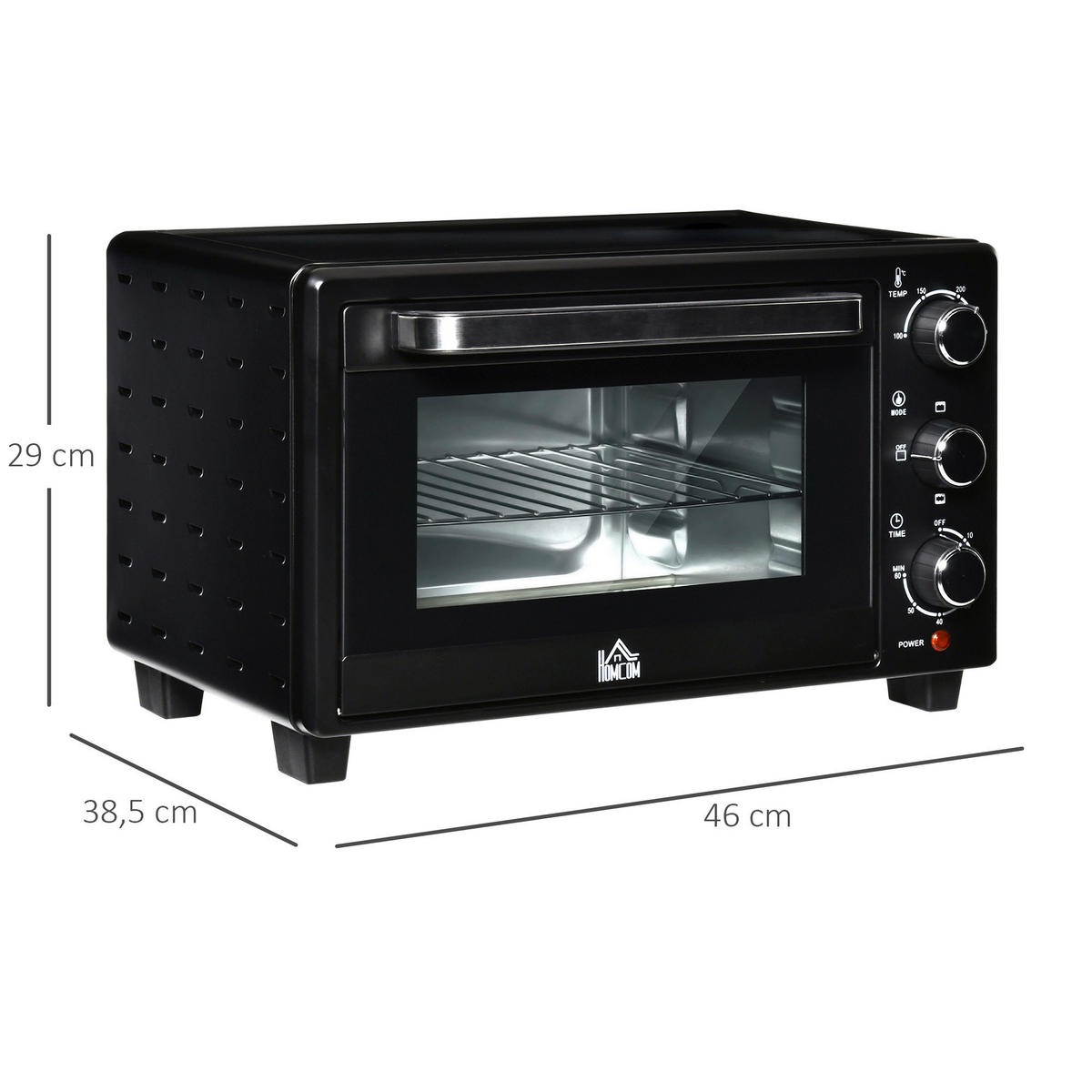 HOMCOM Küchengerät 800-085V90 schwarz Polypropylen B/H/L: ca. 38,5x46x29 cm Minibackofen - schwarz/silber (29,00/38,50/46,00cm) - HOMCOM