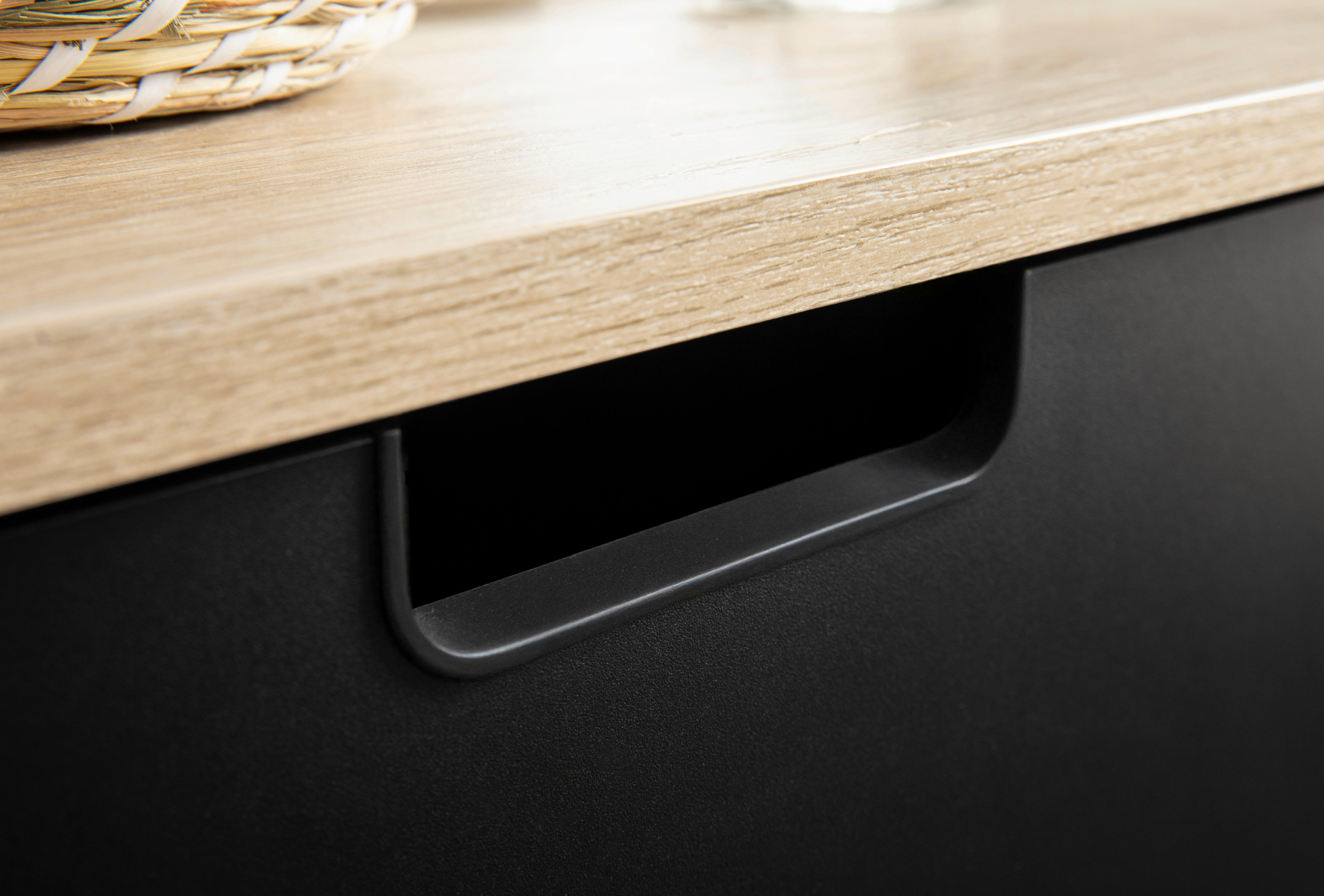 Thumbnail - Waschbeckenunterschrank Emmik schwarz matt Eiche Eiche weiß Nachbildung B/H/T: ca. 59,8x62,4x32,6 cm