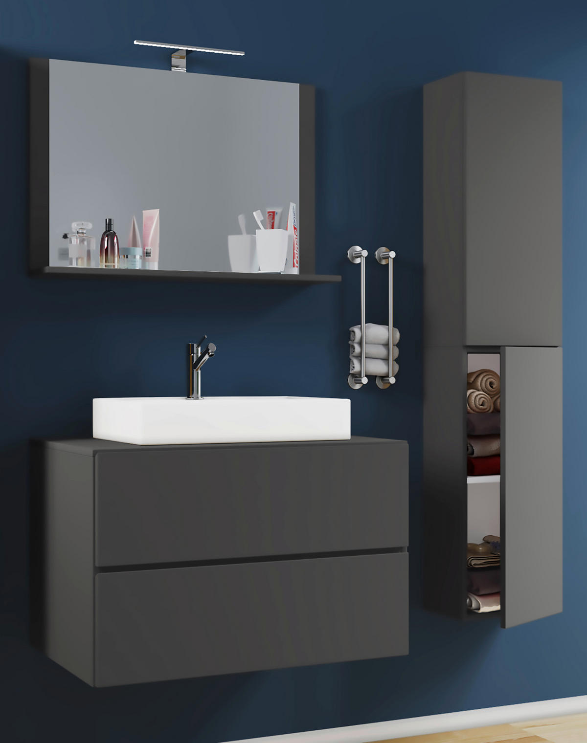 Waschplatz 4tlg-Lendas anthrazit weiß B/H/T: ca. 80x52x52 cm 4tlg-Lendas - weiß/anthrazit (80,00/52,00/52,00cm) - VCM Möbel