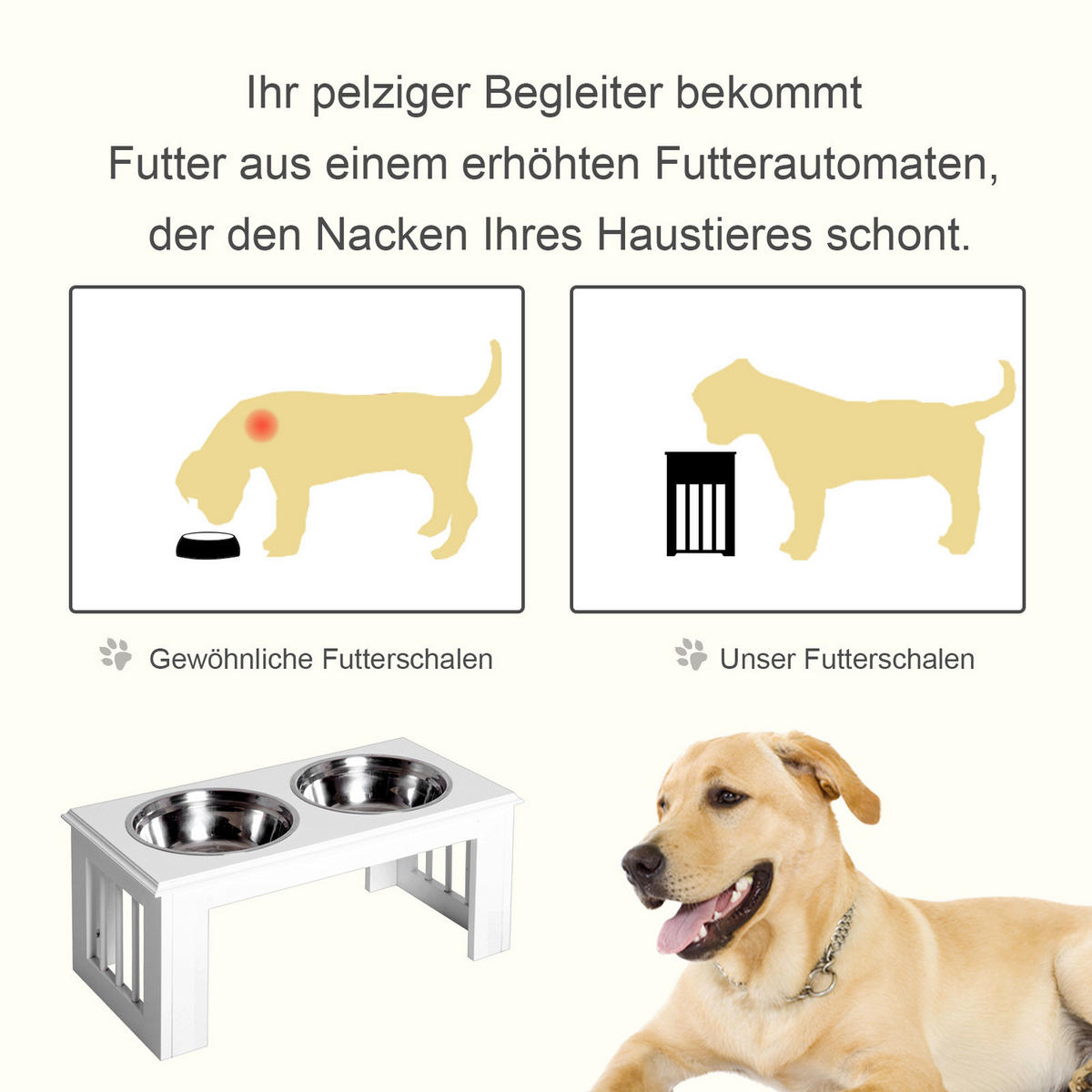 PawHut Futternapf weiß Edelstahl B/H/L: ca. 31x25x58 cm Futternapf - weiß (58,00/31,00/25,00cm) - PawHut