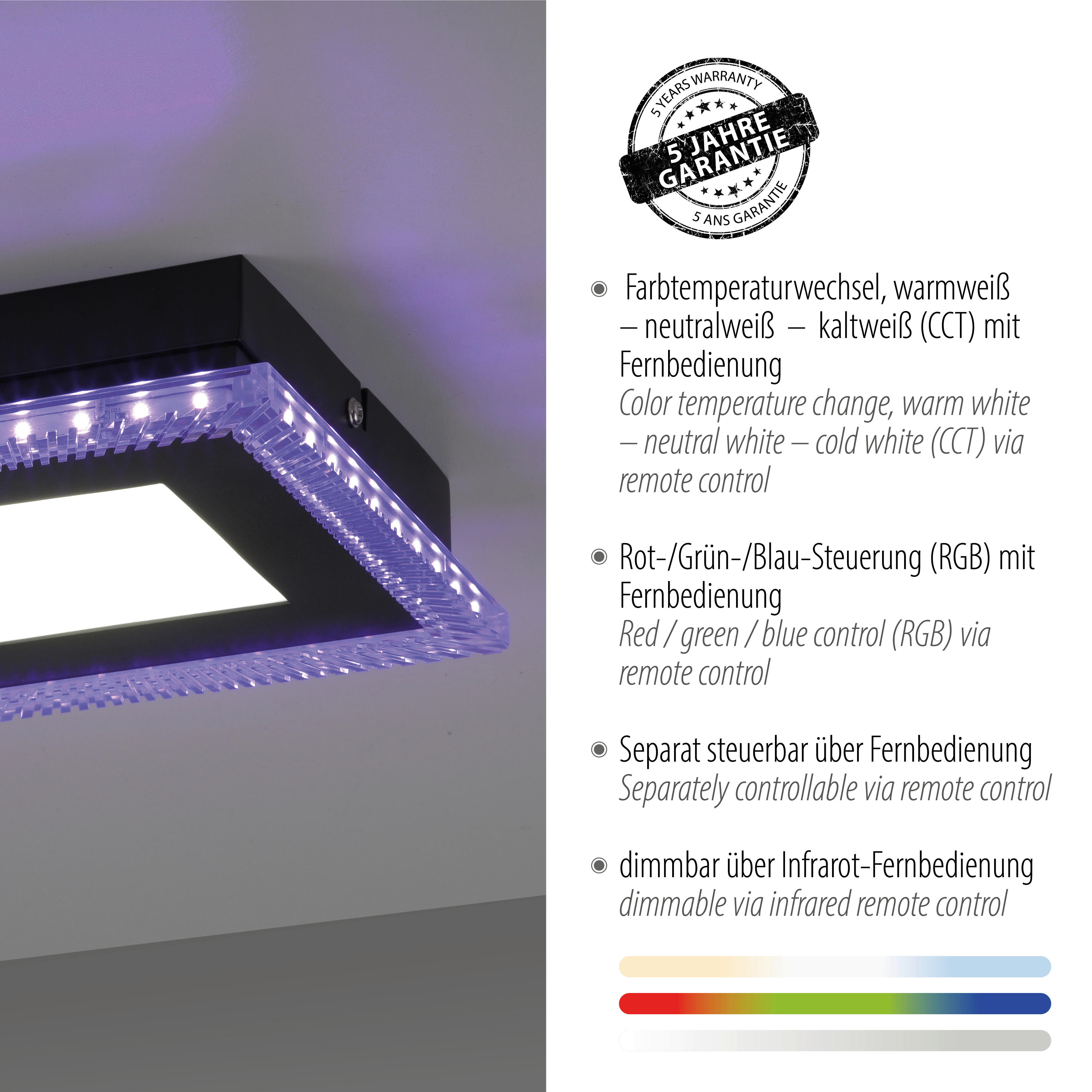 Just Light LED-Deckenleuchte 14512-18 schwarz Kunststoff B/H/L: ca. 44x5x20 cm