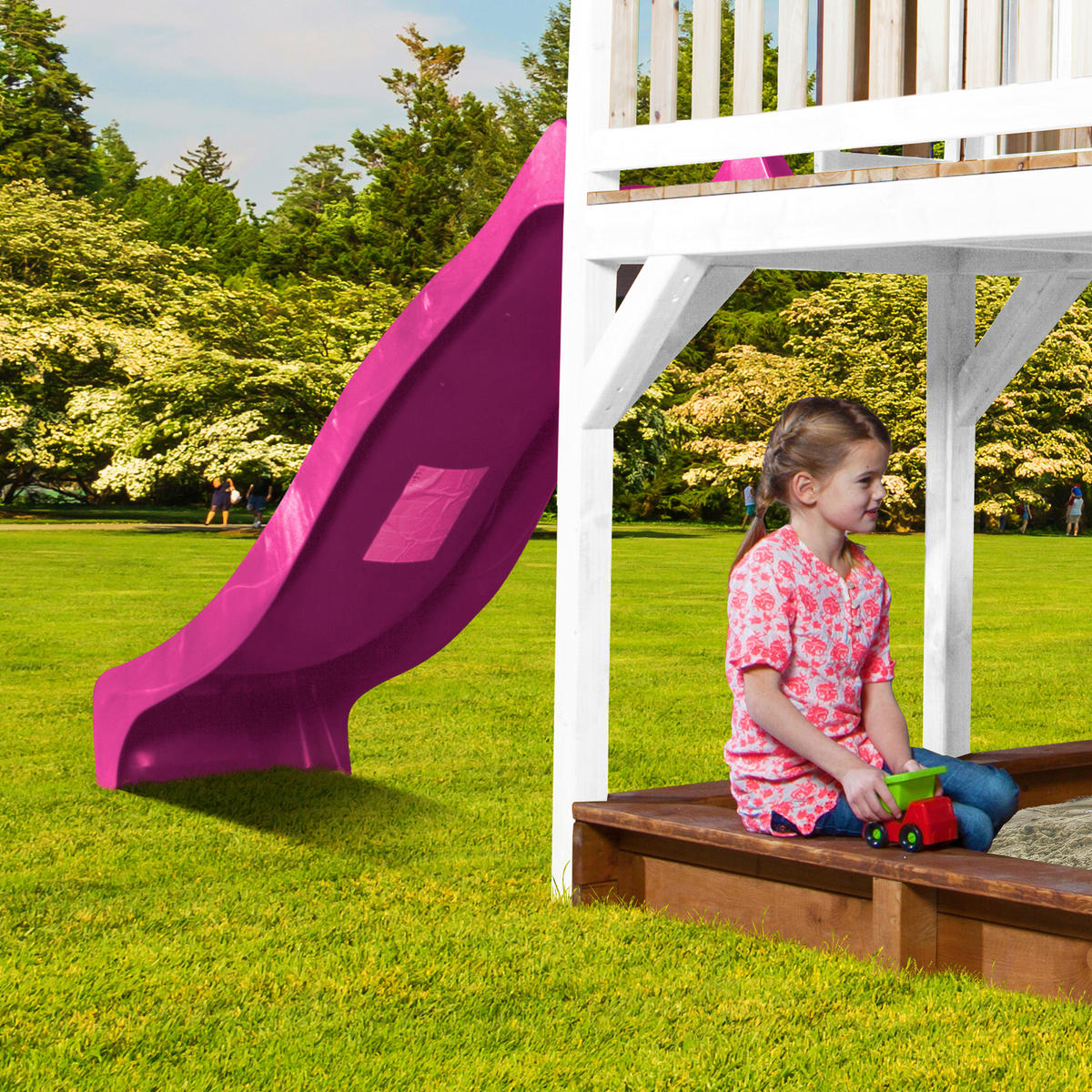 AXI Spielhaus Liam braun B/H/L: ca. 377x291x255 cm Liam - braun/lila (255,00/377,00/291,00cm) - AXI