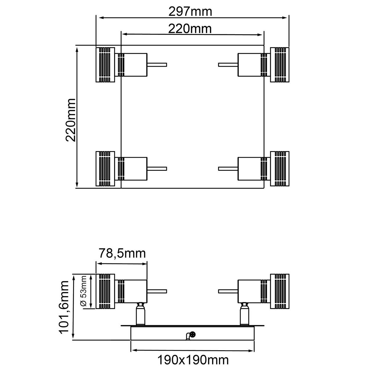 Brilliant Deckenleuchte Kassandra G34735/77 nickel Chrom Metall B/H/L: ca. 22x10,5x22 cm 4 Brennstellen Kassandra - nickel/Chrom (22,00/22,00/10,50cm) - Brilliant