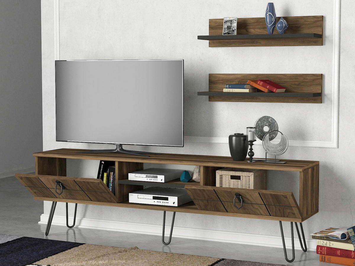 Wohnwand Rialto walnuss Nachbildung B/H/T: ca. 150x46x30 cm Rialto - walnuss (150,00/46,00/30,00cm) - moebel17