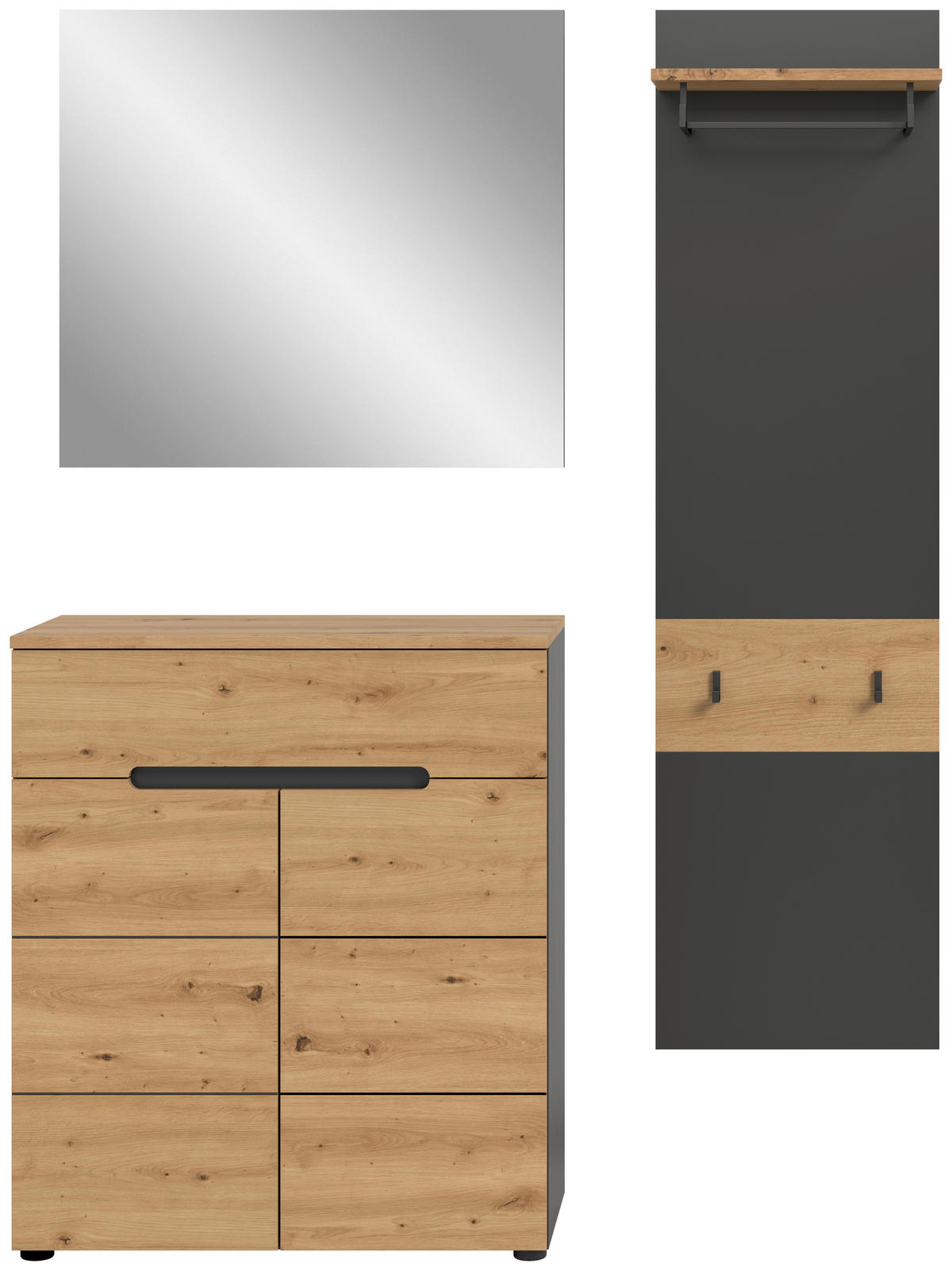 Garderobe Canu basaltgrau Nachbildung Artisan Nachbildung B/H/T: ca. 140x190x37 cm Canu - basaltgrau (140,00/190,00/37,00cm) - xonox.home