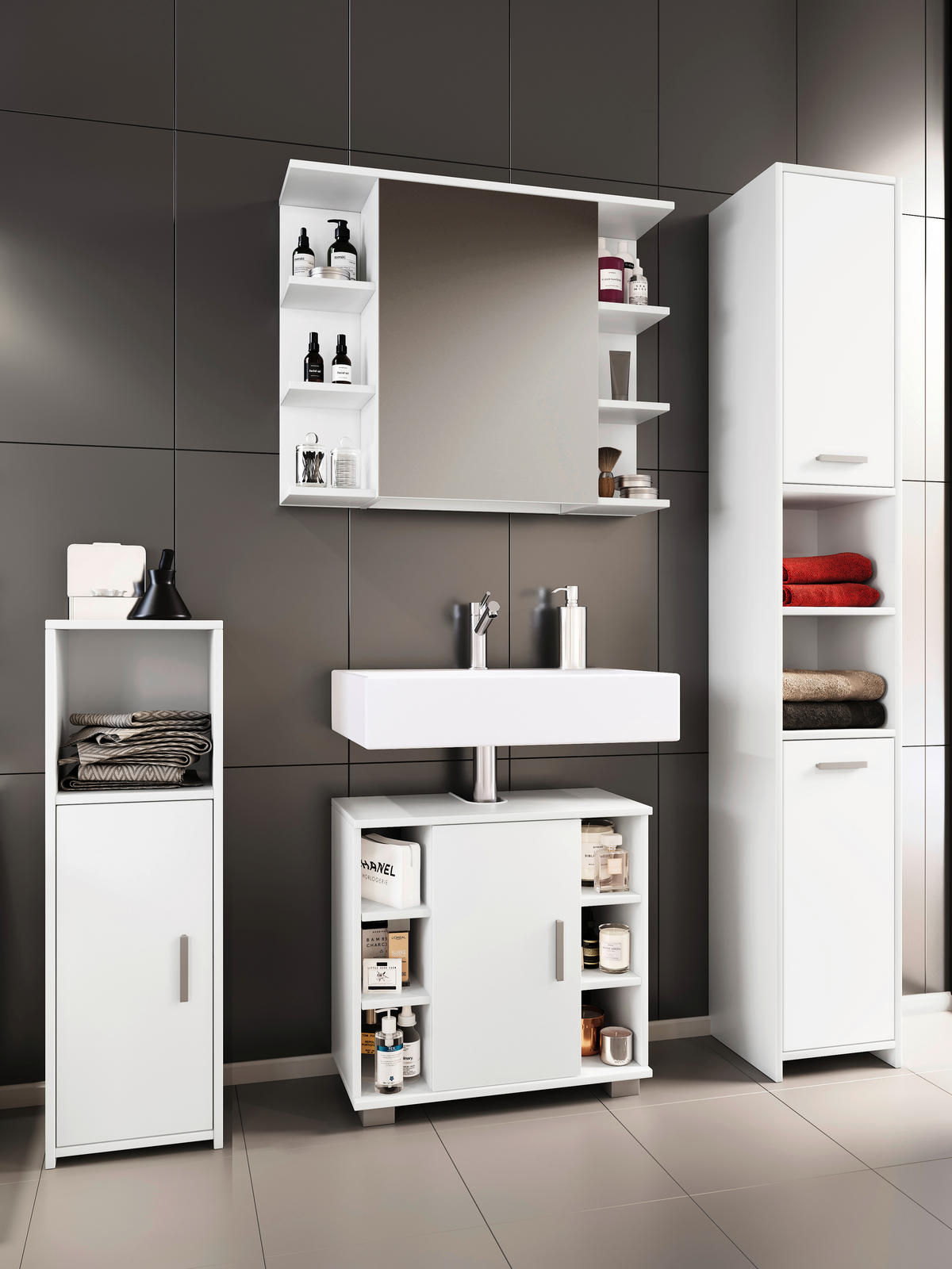 Badezimmer-Set Zalo weiß B/H/T: ca. 140x180x30 cm Zalo - weiß (140,00/180,00/30,00cm) - VCM Möbel