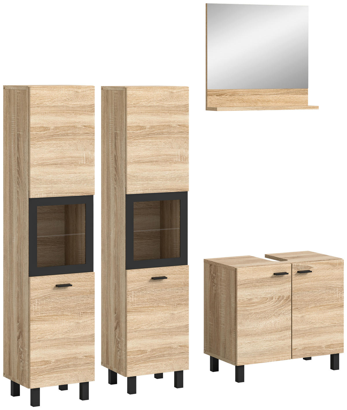 Badezimmer-Set BOSTON Eiche Sonoma Nachbildung schwarz B/H/T: ca. 137x186x33 cm BOSTON - Eiche/schwarz (137,00/186,00/33,00cm) - xonox.home