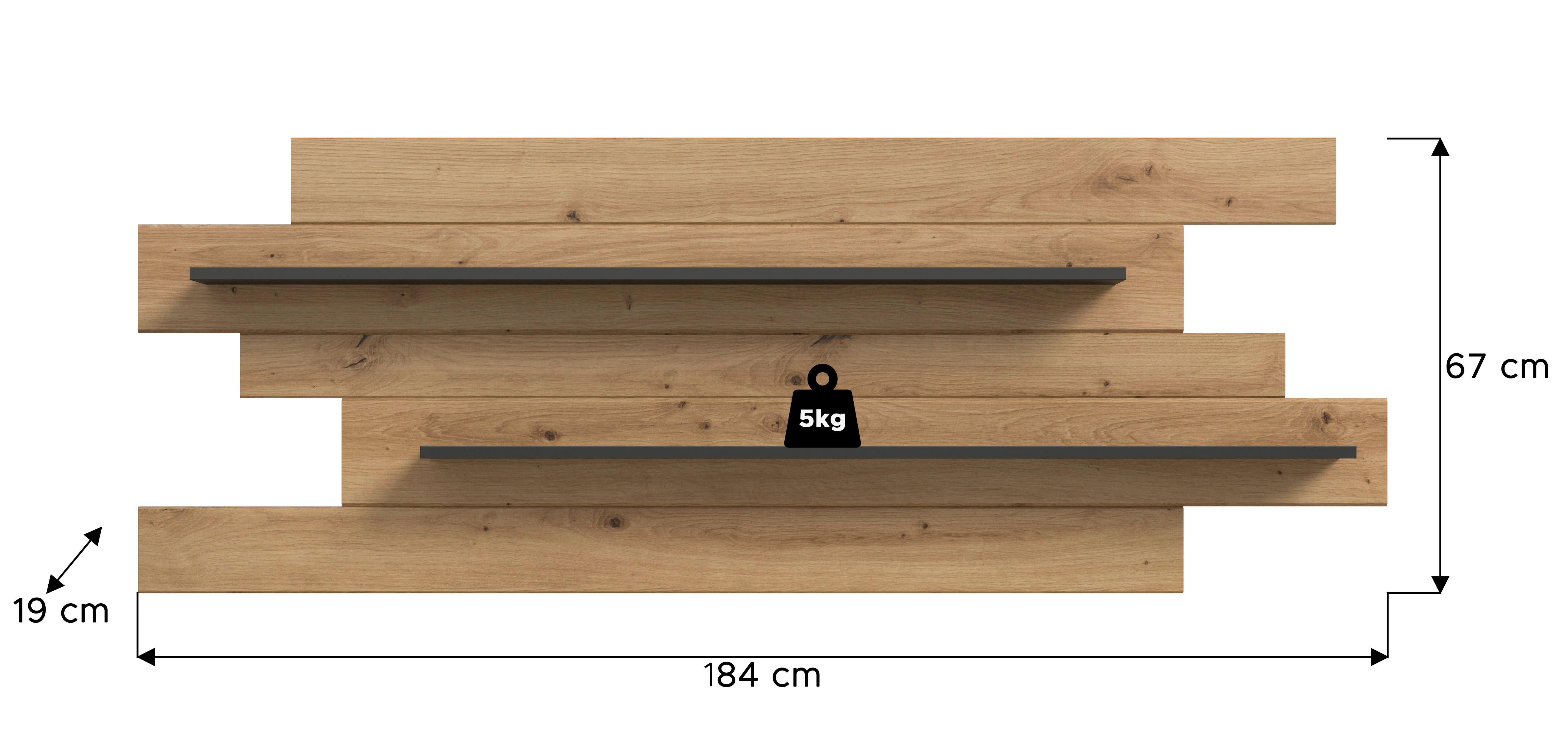 Wandboard Canu basaltgrau Nachbildung Artisan Oak Nachbildung B/H/T: ca. 67x184x19 cm Canu - basaltgrau (67,00/184,00/19,00cm) - xonox.home