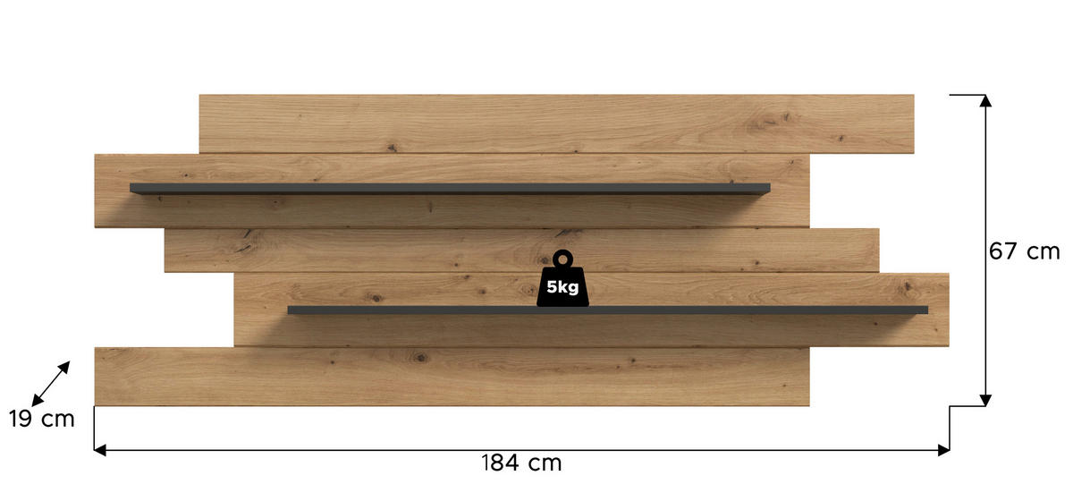 Wandboard Canu basaltgrau Nachbildung Artisan Oak Nachbildung B/H/T: ca. 67x184x19 cm Canu - basaltgrau (67,00/184,00/19,00cm) - xonox.home