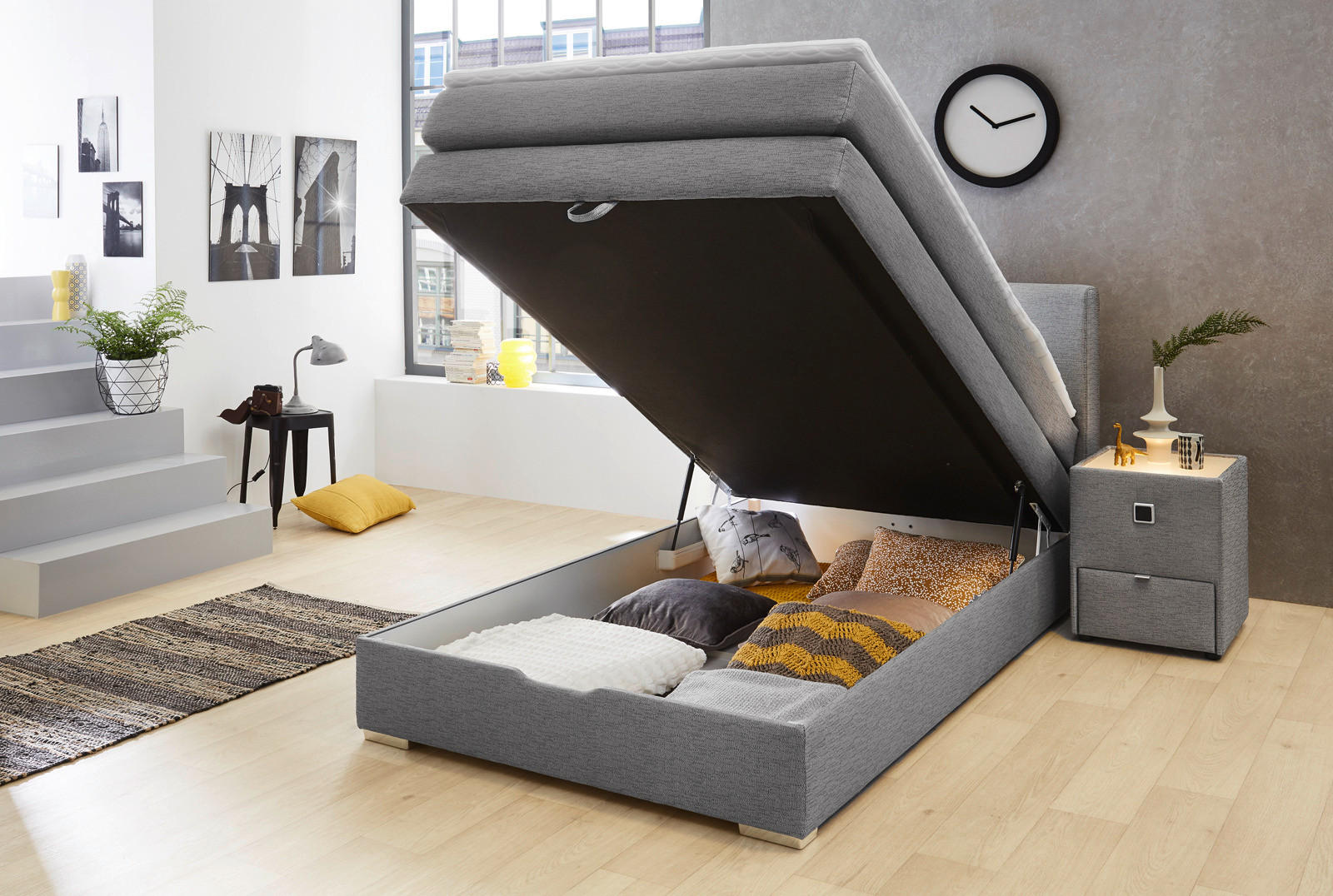 Boxspringbett  grau Eve_Boxspringbett 142/09 - Chrom/grau (127,00/106,00/211,00cm)