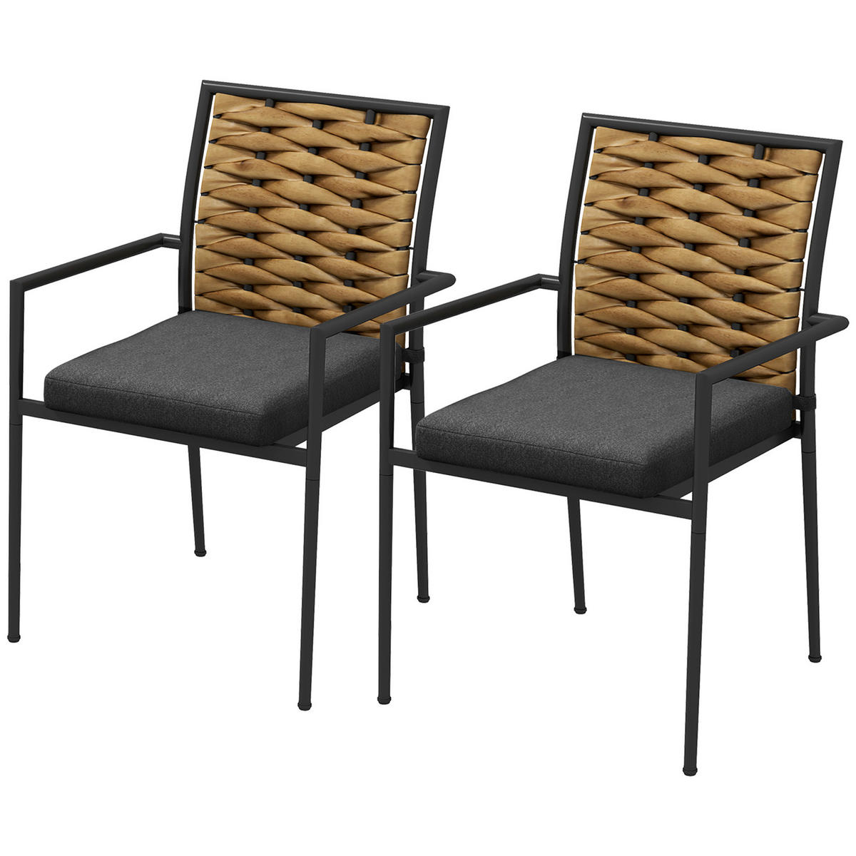 Outsunny Gartenstuhl schwarz Edelstahl B/H/L: ca. 58x57x87 cm Gartenstühle - schwarz (87,00/58,00/57,00cm) - Outsunny