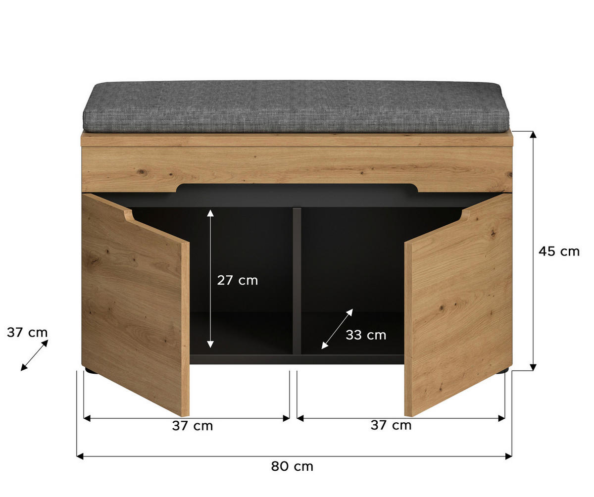 Sitzbank Canu basaltgrau Nachbildung Artisan Nachbildung B/H/T: ca. 80x45x37 cm Canu - basaltgrau (80,00/45,00/37,00cm) - xonox.home