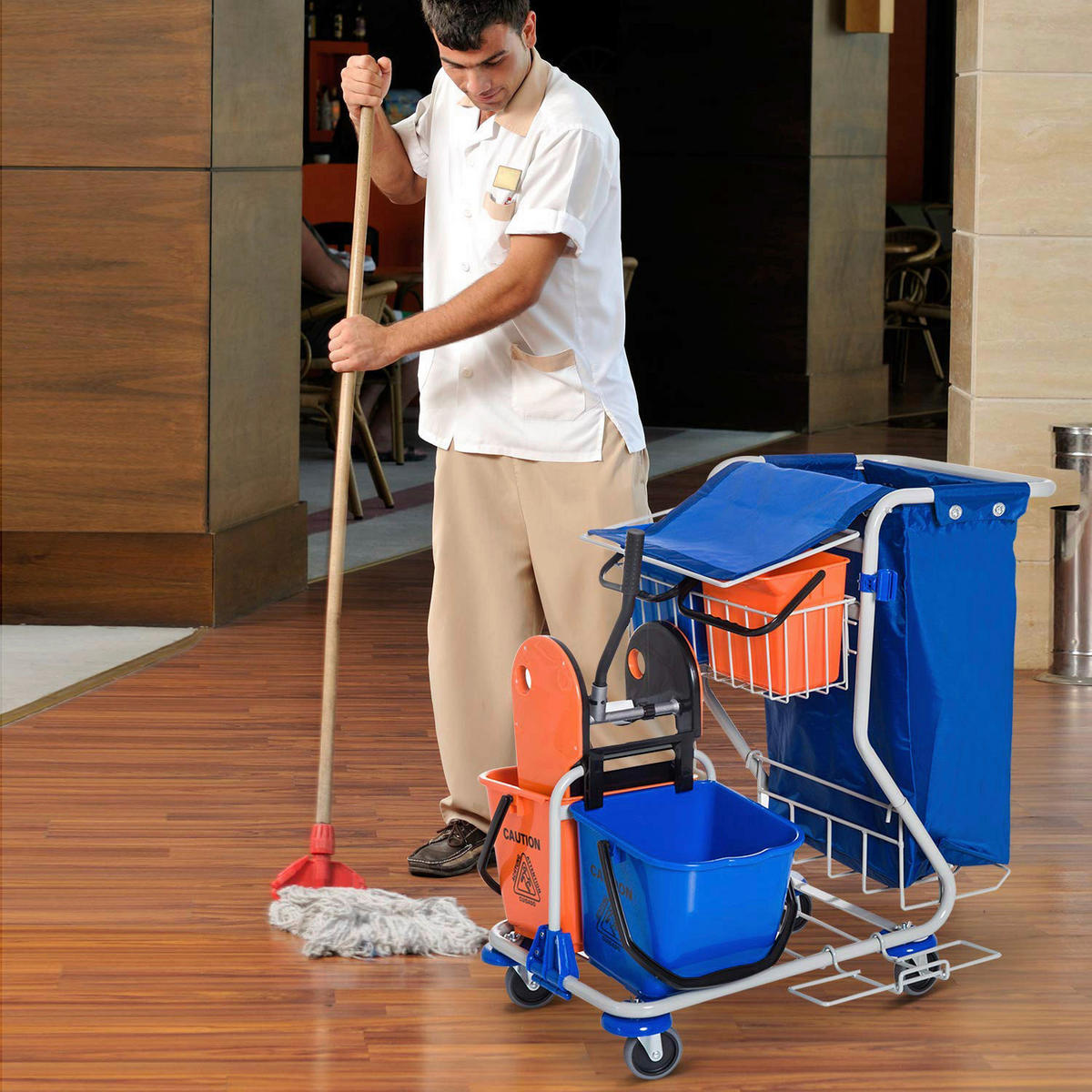 HOMCOM Putzwagen blau Kunststoff B/H/T: ca. 100x103x70 cm Putzwagen - blau/orange (100,00/103,00/70,00cm) - HOMCOM