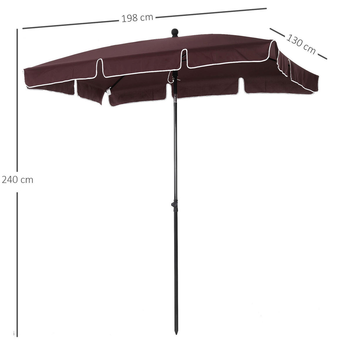 Outsunny Gartenschirm café braun Aluminium B/H/L: ca. 125x235x200 cm Gartenschirm - café braun (200,00/125,00/235,00cm) - Outsunny