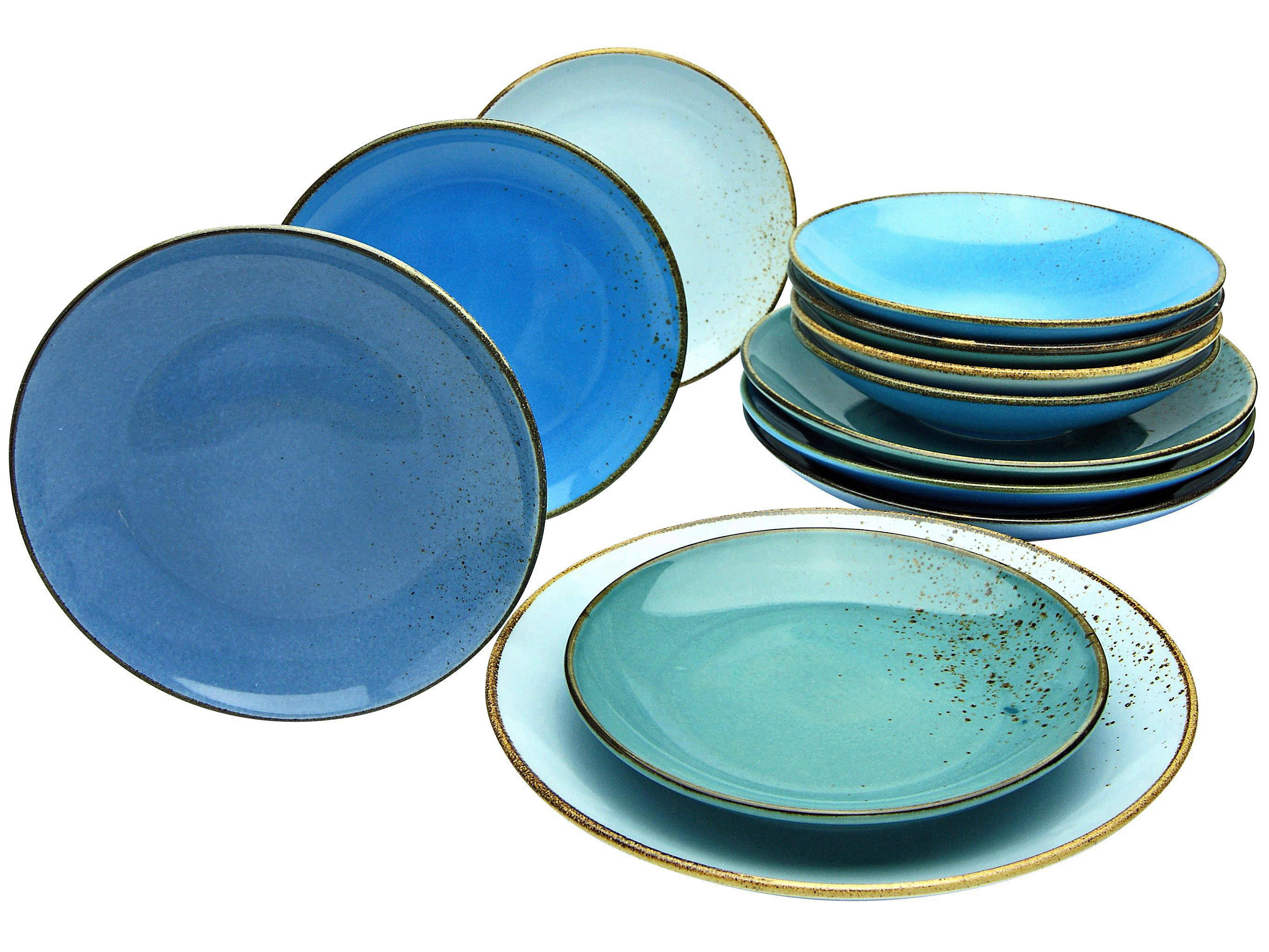 CreaTable Tafelservice Nature Collection Aqua blau Keramik 12 tlg. Nature Collection Aqua - blau - CreaTable