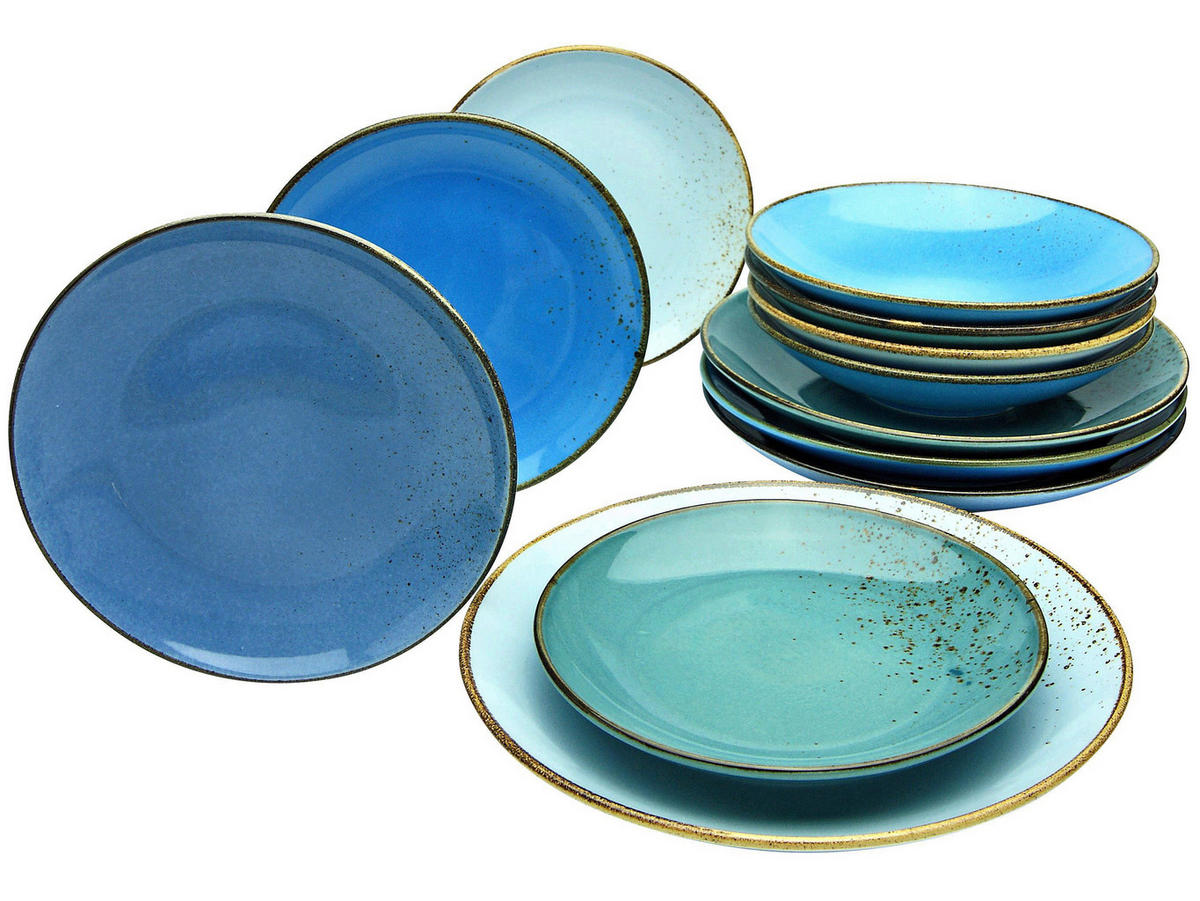 CreaTable Tafelservice Nature Collection Aqua blau Keramik 12 tlg. Nature Collection Aqua - blau - CreaTable