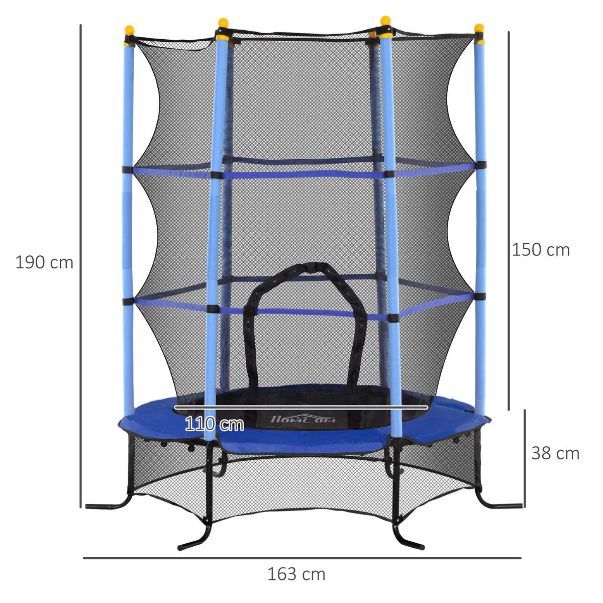HOMCOM Kindertrampolin blau B/H/L: ca. 163x190x163 cm Kindertrampolin - blau (163,00/163,00/190,00cm) - HOMCOM