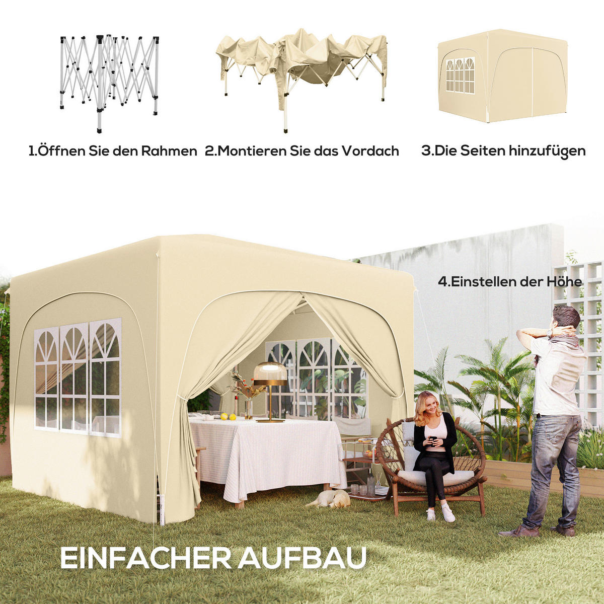 Outsunny Pavillon sand Metall B/H/L: ca. 300x273x300 cm Pavillon - sand (300,00/300,00/273,00cm) - Outsunny