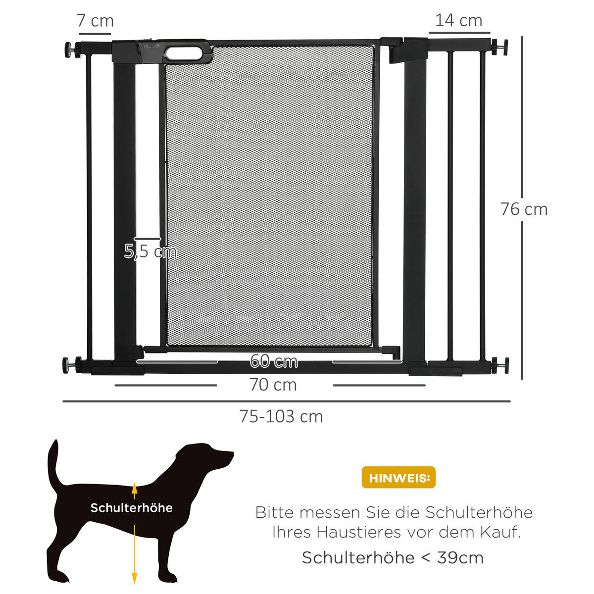 PawHut Türschutzgitter schwarz Stahl B/H/L: ca. 2x76x103 cm Türschutzgitter - schwarz (103,00/2,00/76,00cm) - PawHut