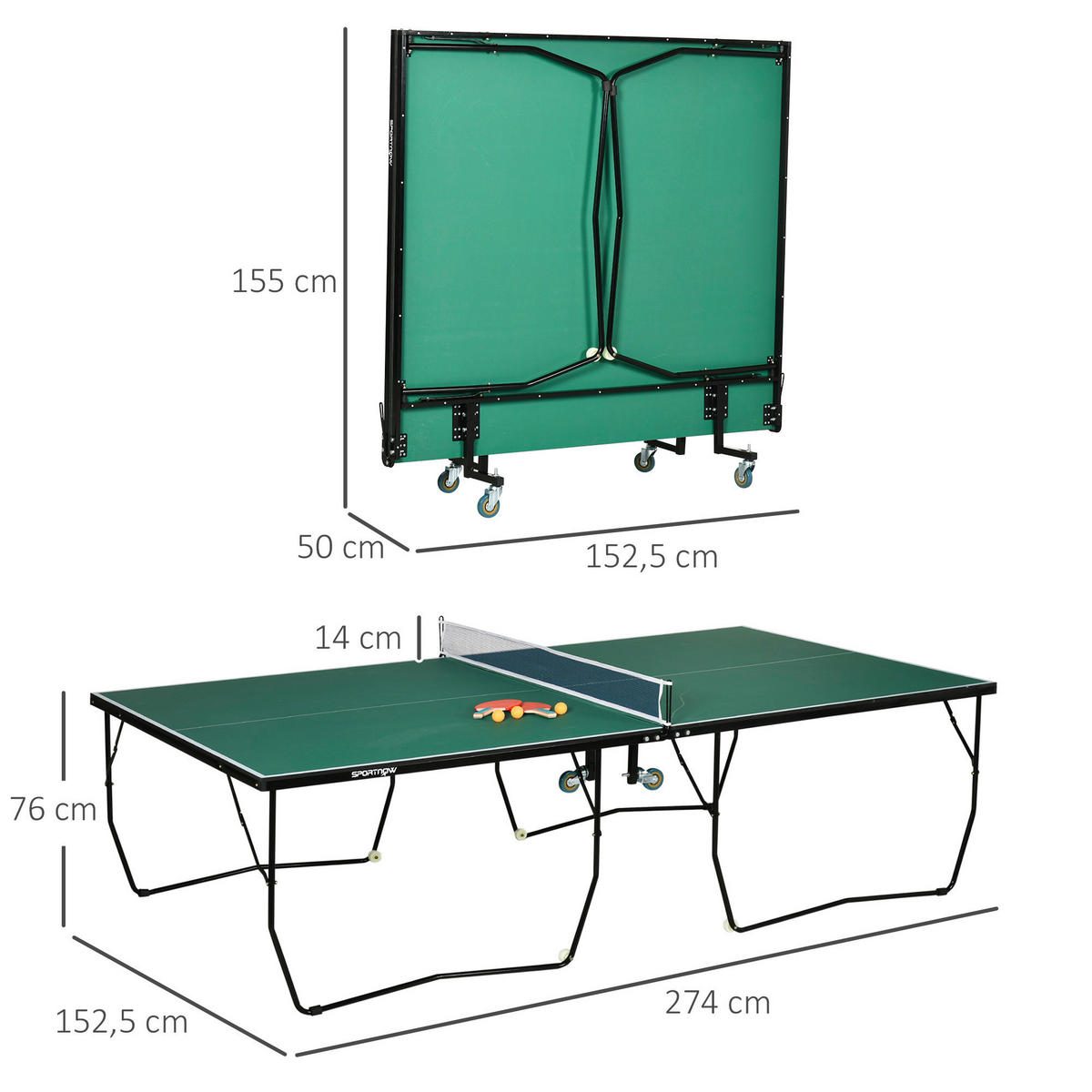 SPORTNOW Tischtennisplatte grün B/H/L: ca. 152,5x76x274 cm Tischtennisplatte - grün (274,00/152,50/76,00cm) - SPORTNOW