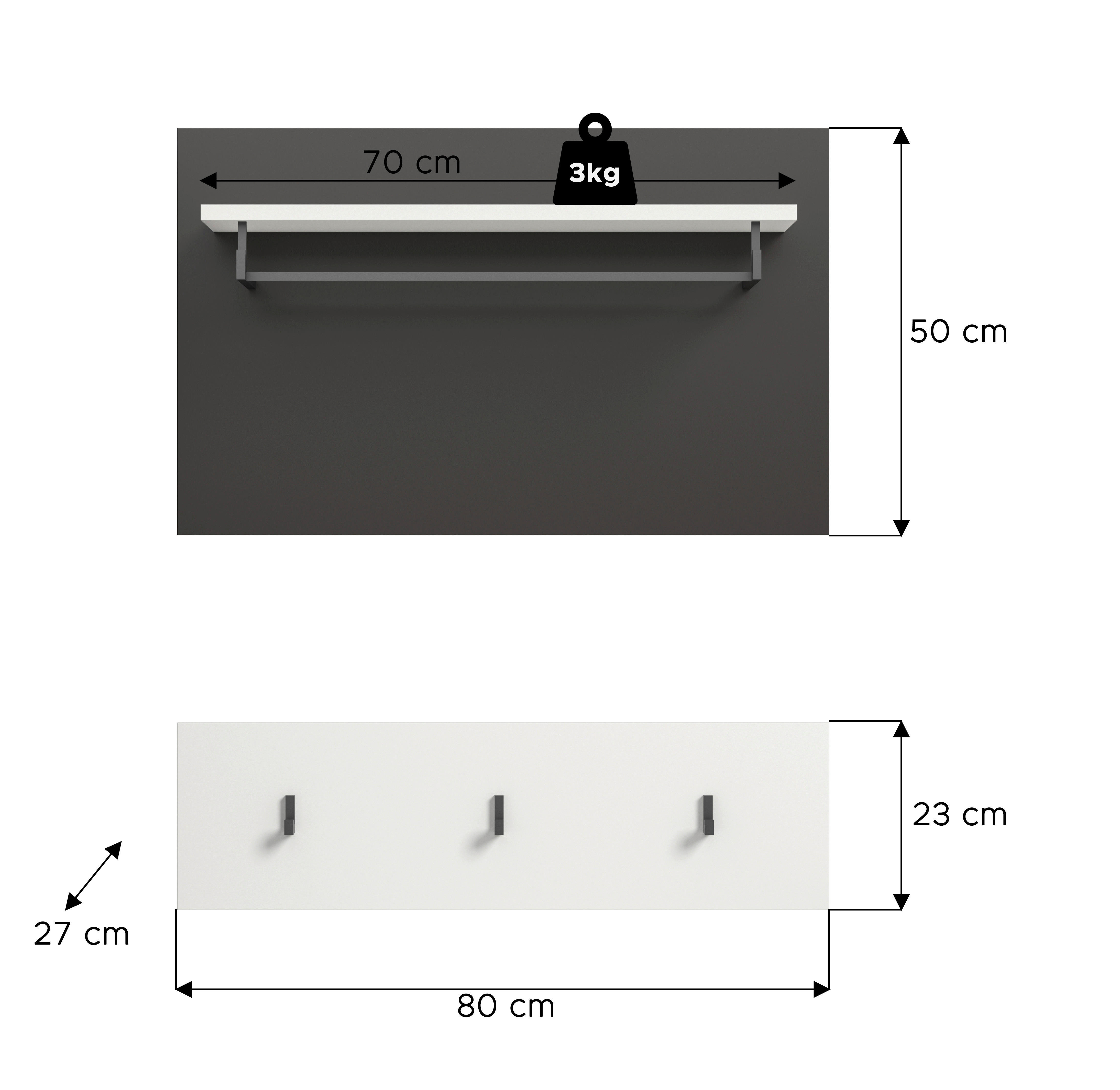 Paneel Canu basaltgrau Nachbildung weiß B/H/T: ca. 80x73x27 cm Canu - weiß/basaltgrau (80,00/73,00/27,00cm) - xonox.home