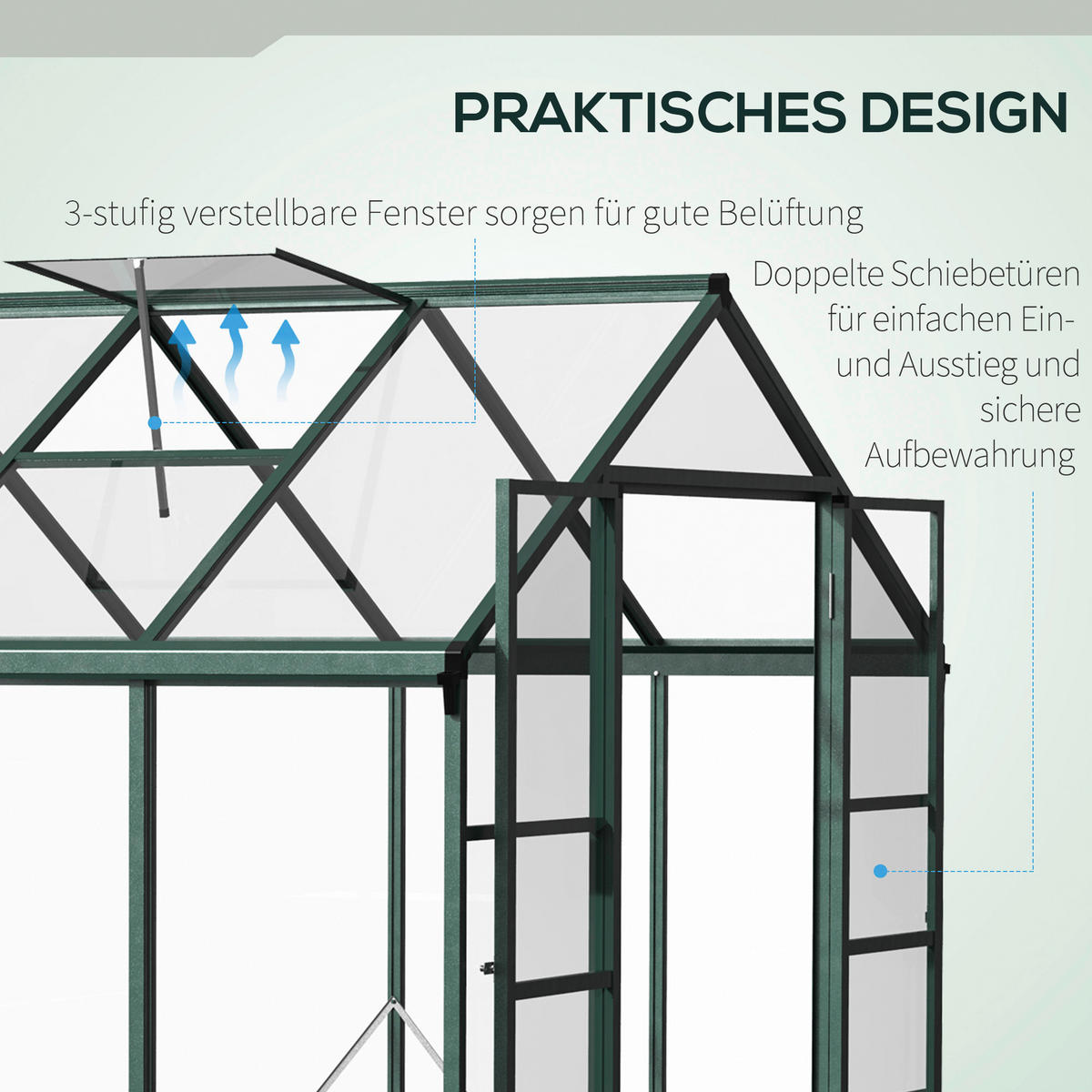 Outsunny Gewächshaus B/H/L: ca. 248x226x308 cm Gewächshaus 845-526 - grün/transparent (308,00/248,00/226,00cm) - Outsunny