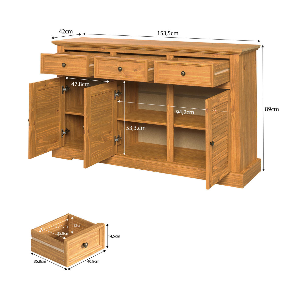 Kommode Breda honig B/H/T: ca. 154x89x42 cm Breda - honig (154,00/89,00/42,00cm)