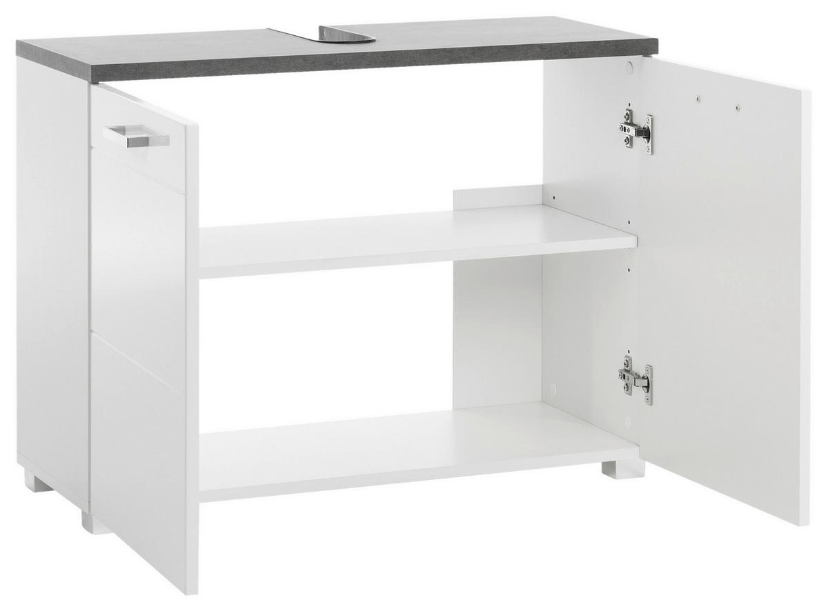 Waschbeckenunterschrank Praya Dark Concret Nachbildung weiß Hochglanz B/H/T: ca. 79x58x32 cm Praya - weiß (79,00/58,00/32,00cm)