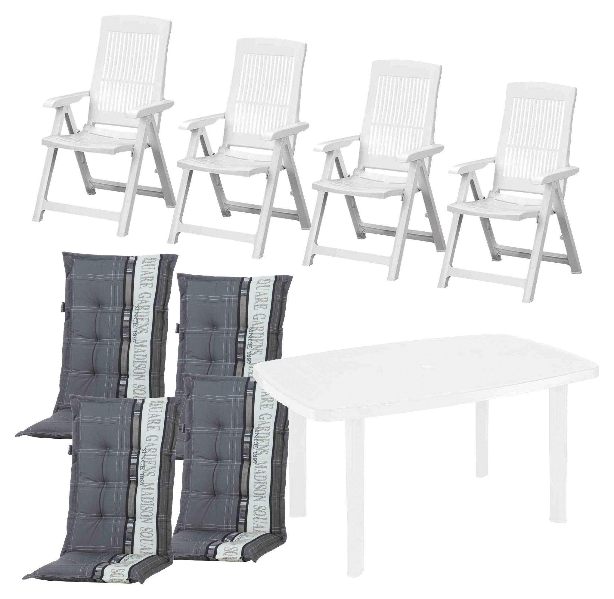 ProGarden/Madison Garden Gartensitzgruppe Tampa + Faro weiß Kunststoff Tampa + Faro - weiß/grau - ProGarden/Madison Garden