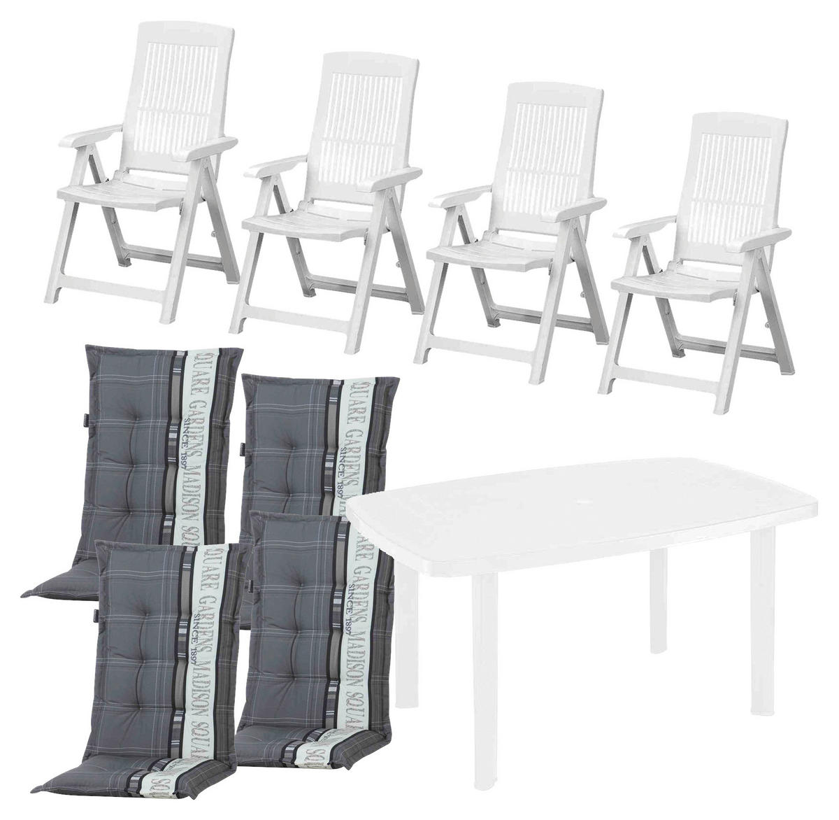 ProGarden/Madison Garden Gartensitzgruppe Tampa + Faro weiß Kunststoff Tampa + Faro - weiß/grau - ProGarden/Madison Garden