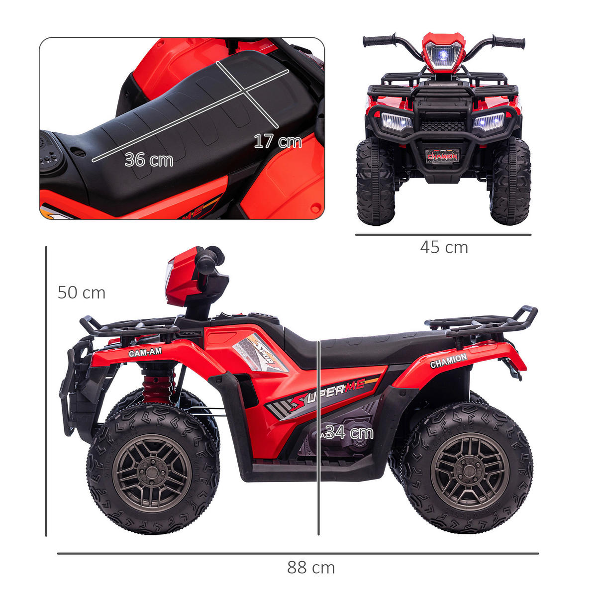 HOMCOM Kinderauto rot B/H/L: ca. 45x88x50 cm Kinderquad - rot/schwarz (50,00/45,00/88,00cm) - HOMCOM