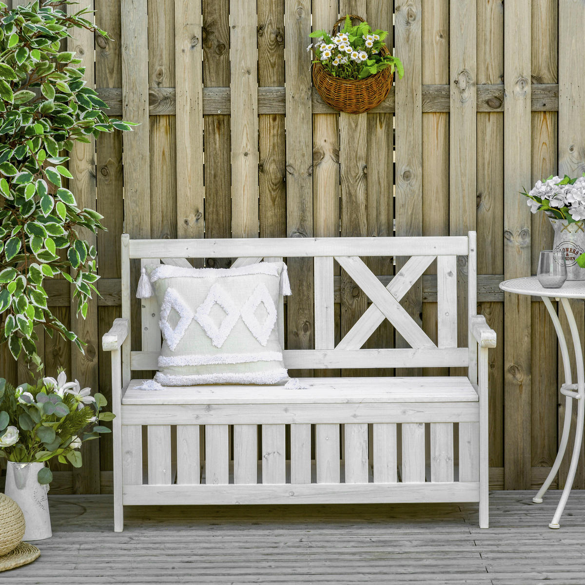 Outsunny Gartenbank weiß Holz B/H/L: ca. 61x85x115 cm Gartenbank - weiß (115,00/61,00/85,00cm) - Outsunny