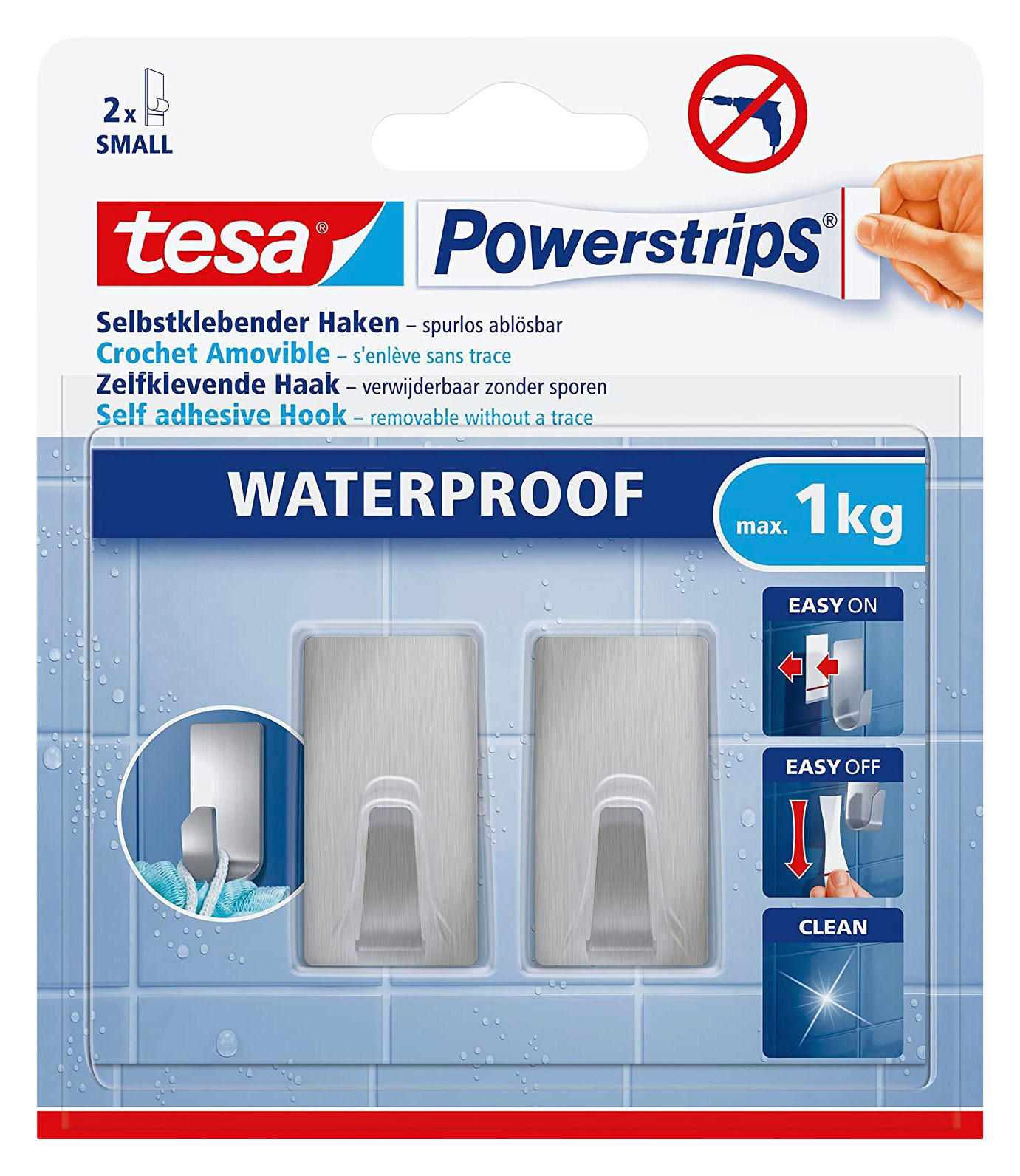Powerstrips Chrom Metall B/H/L: ca. 2,2x4,2x1,6 cm Powerstrip_Waterproof_Haken_S_tesa - Chrom (1,60/2,20/4,20cm) - tesa