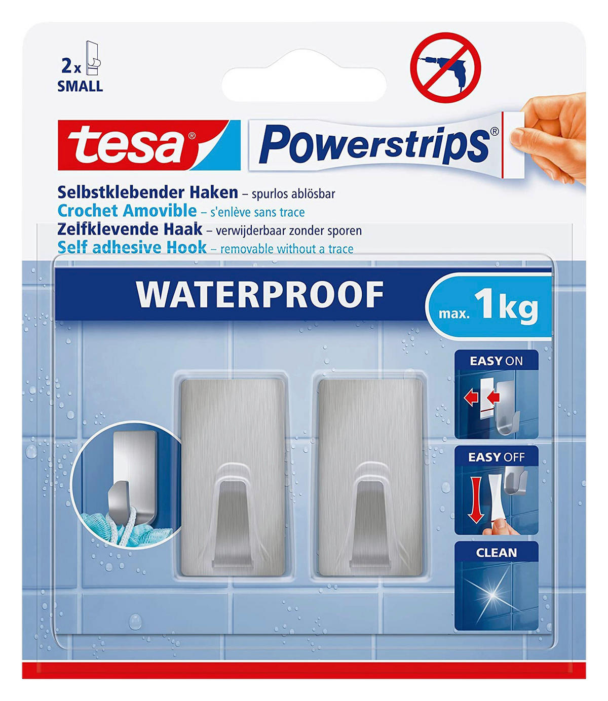 Powerstrips Chrom Metall B/H/L: ca. 2,2x4,2x1,6 cm Powerstrip_Waterproof_Haken_S_tesa - Chrom (1,60/2,20/4,20cm) - tesa