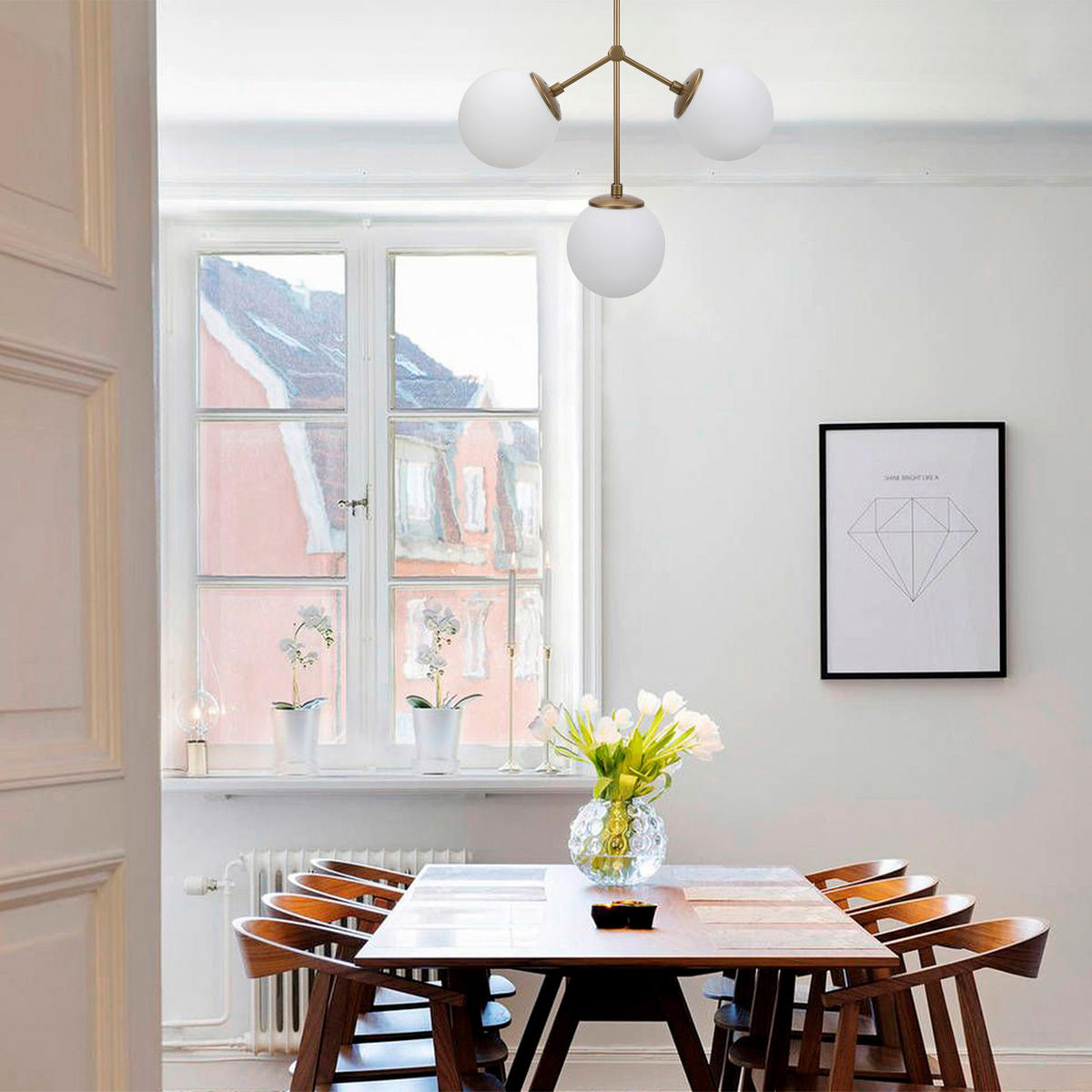 Opviq Deckenleuchte Damar gelb weiß Metall Glas B/H/T/L/D: ca. 15x43x15x43x15 cm E27 3 Brennstellen Damar - weiß/gelb (43,00/15,00/43,00cm) - Opviq