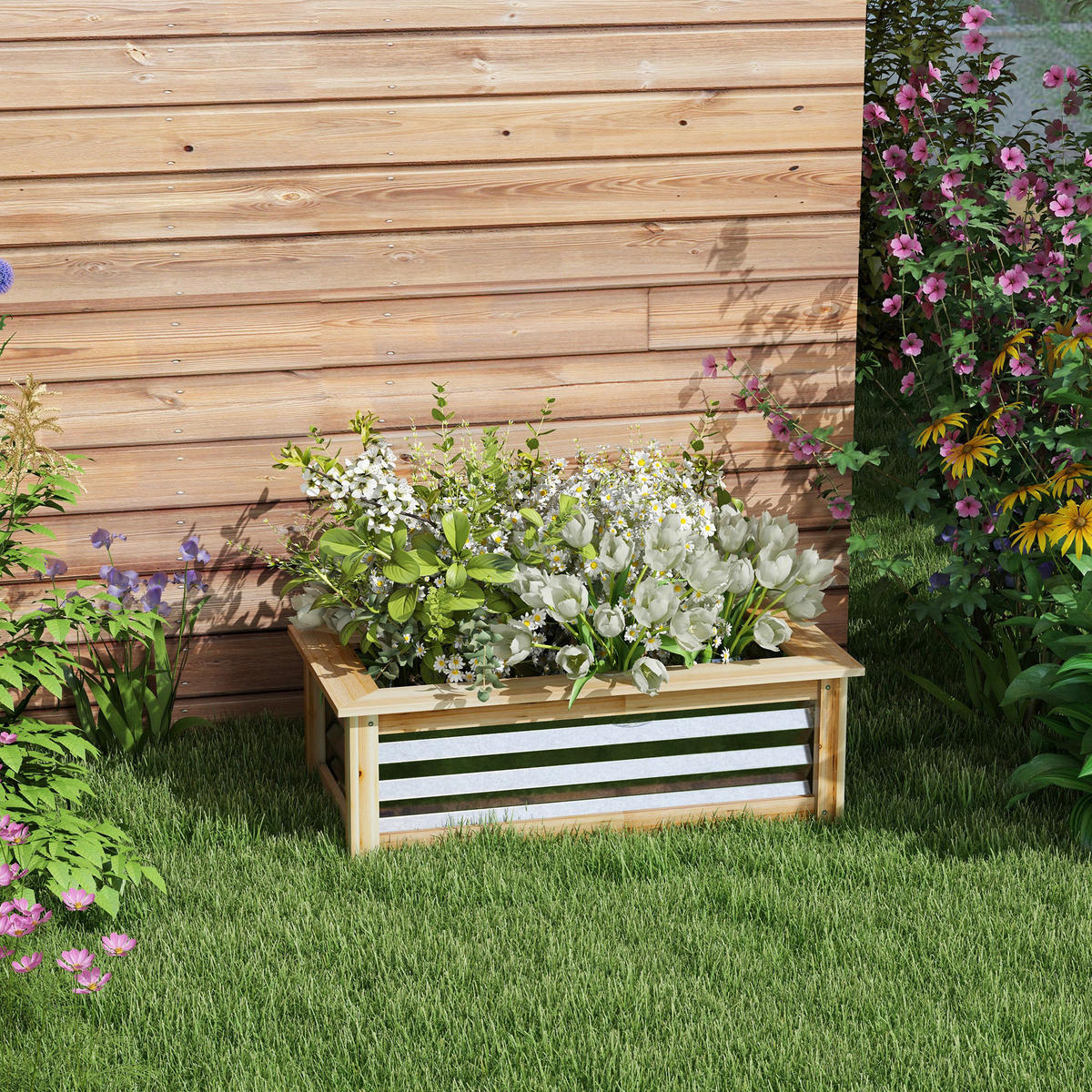 Outsunny Hochbeet silber Metall B/H/L: ca. 45x30x90 cm Hochbeet - natur/silber (90,00/45,00/30,00cm) - Outsunny