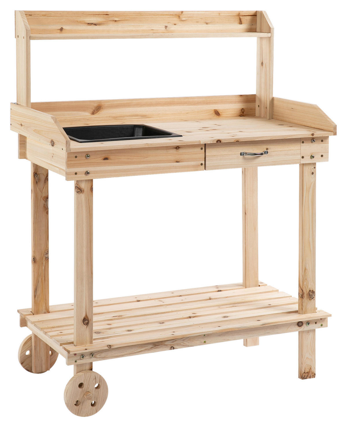Outsunny Pflanztischmit Rollen natur B/H/L: ca. 45x119x92 cm Gärtnertisch 845-460ND - natur (92,00/45,00/119,00cm) - Outsunny