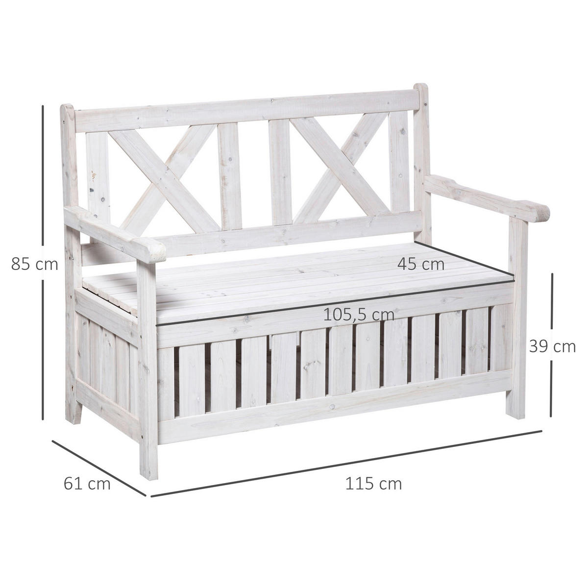 Outsunny Gartenbank weiß Holz B/H/L: ca. 61x85x115 cm Gartenbank - weiß (115,00/61,00/85,00cm) - Outsunny