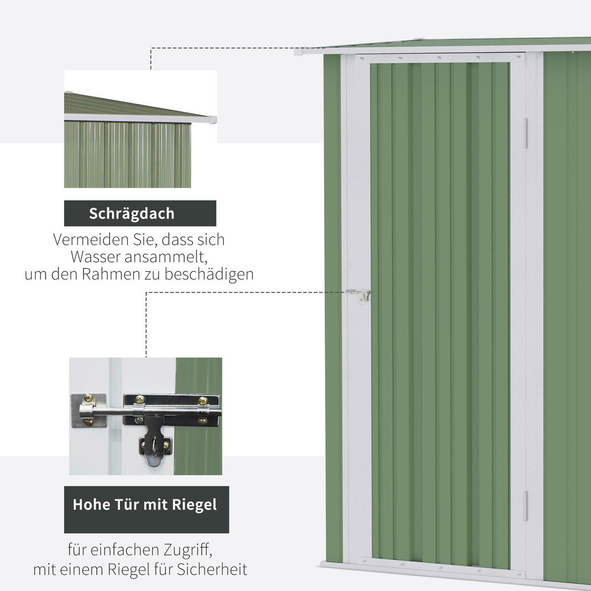 Outsunny Gartenhaus grün B/H/L: ca. 84x189x142 cm Gartenhaus mit Pultdach - grün (142,00/84,00/189,00cm) - Outsunny